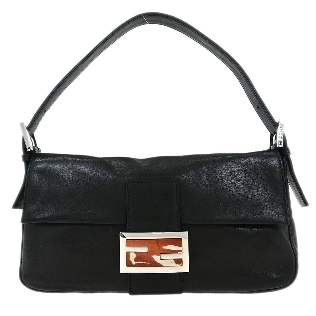 Fendi Zucca Black Leather Baguette Handbag 2381-26424-009 Italy: Fendi Zucca Black Leather Baguette Handbag 2381-26424-009 Italy Elevate your casual style with this stunning Fendi Black Leather Baguette Handbag. Crafted from premium leather, this medium-sized handb