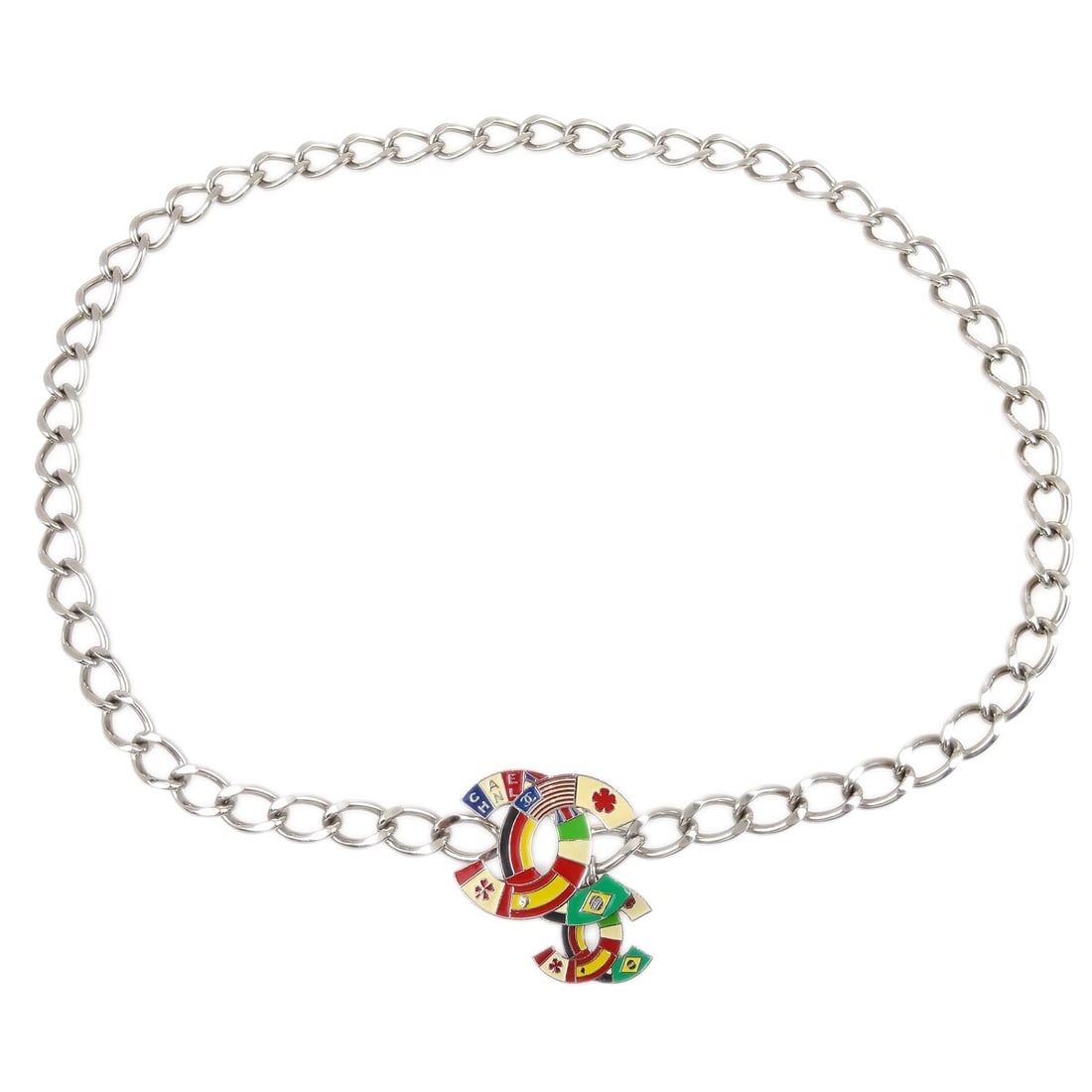 Chanel Silver Plated Chain Belt Black One Size 03A: Chanel Silver Plated Chain Belt Black One Size 03A This stylish CHANEL chain belt features a sleek silver-plated finish and a classic black color, making it a versatile accessory for any outfit. Desig