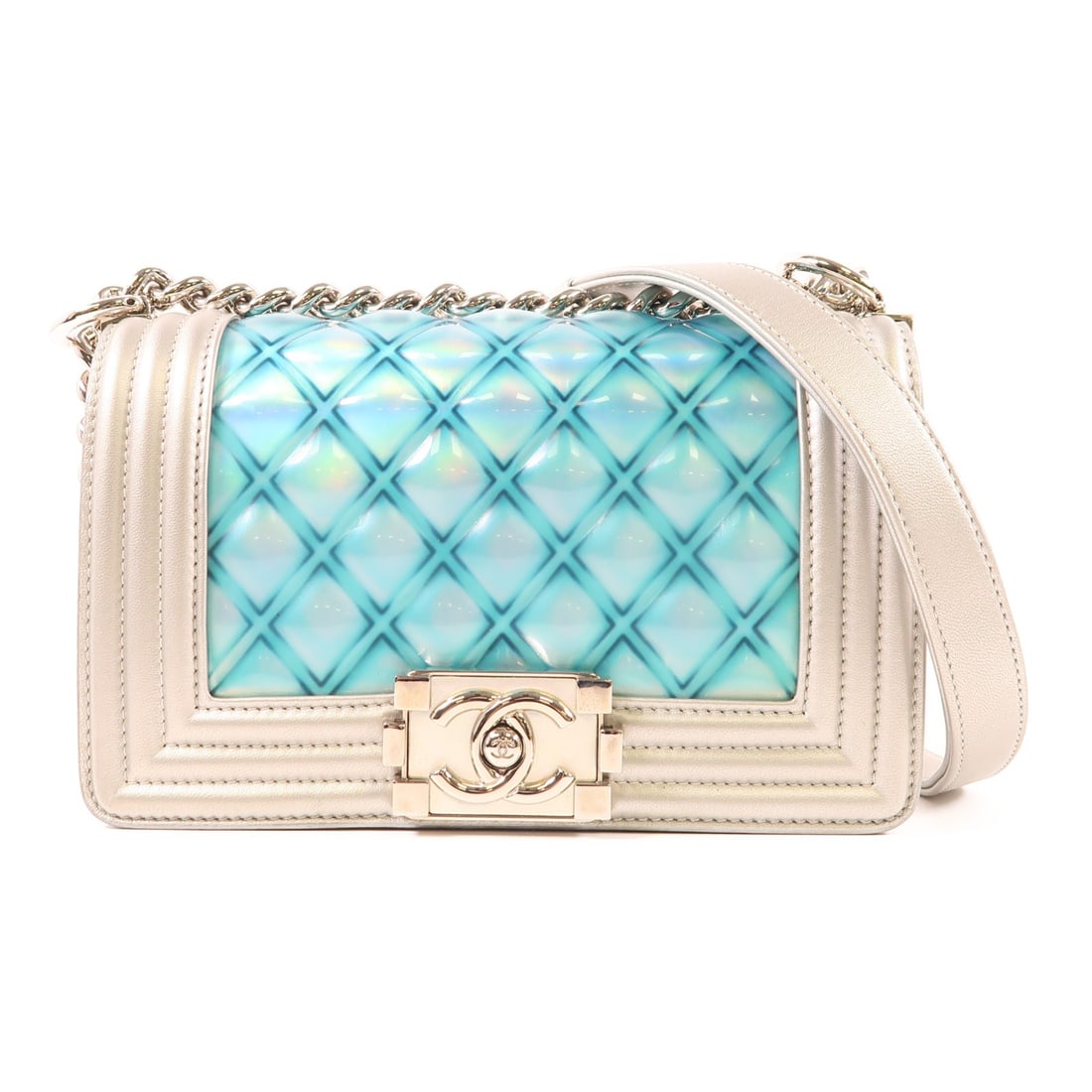 CHANEL Boy 20 Shoulder Bag Leather Silver with Silver Hardware (1 of 13)