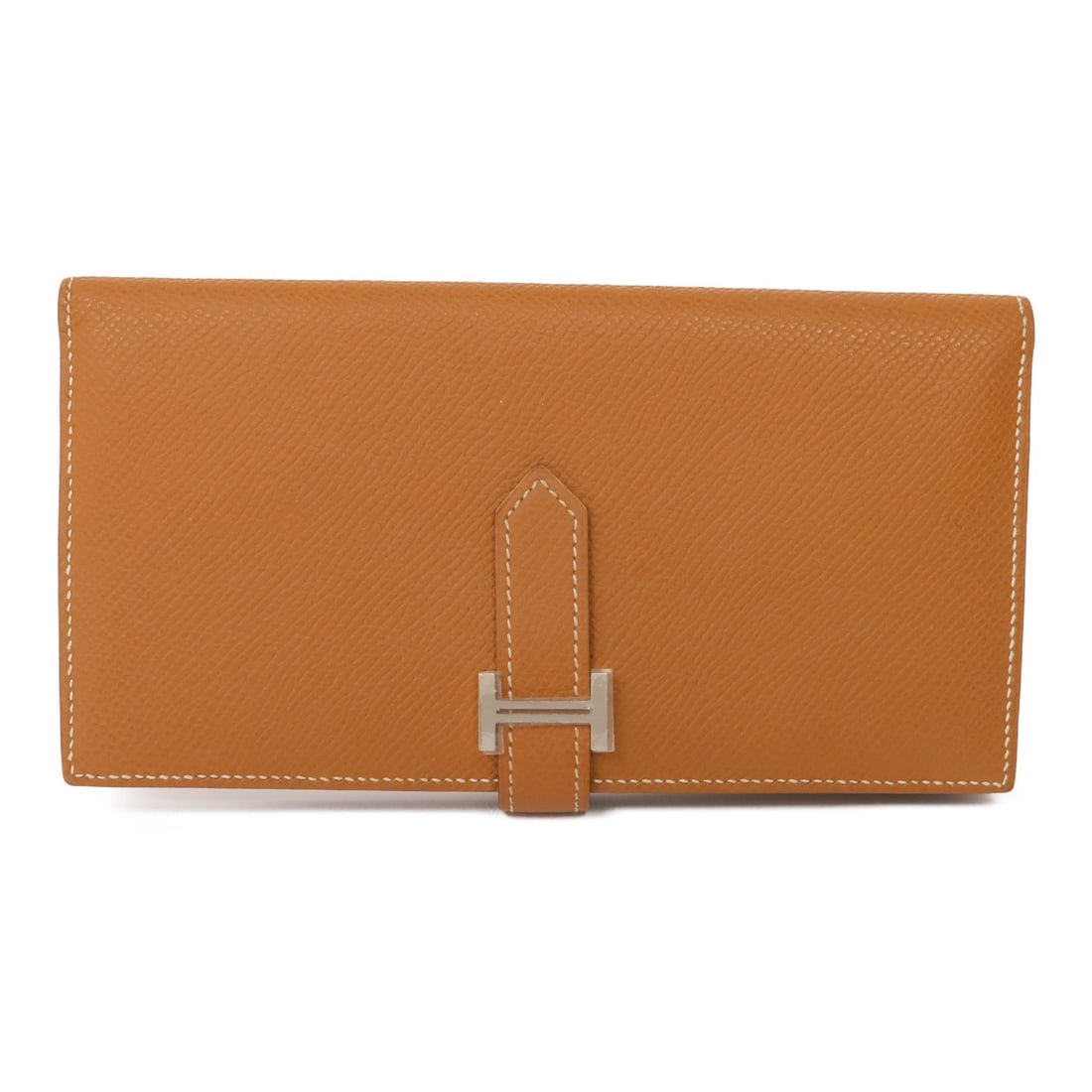 HERMES Bearn W Snap Long Wallet Brown Calfskin PHW: HERMES Bearn W Snap Long Wallet Brown Calfskin PHW This exquisite HERMES Bearn W Snap Long Wallet is crafted from premium Veau Epsom leather, showcasing a rich gold brown color. Designed as a bifold p