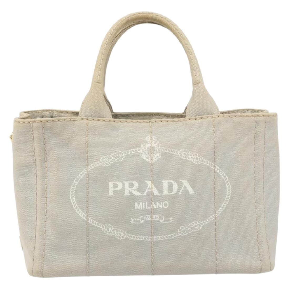 Prada Gray Canvas Canapa Convertible Tote Bag 28cm by 19cm by 14cm: Prada Gray Canvas Canapa Convertible Tote Bag 28cm by 19cm by 14cm This Prada Canapa Convertible Tote is crafted from gray canvas and designed for women. The tote features a convertible style suitable
