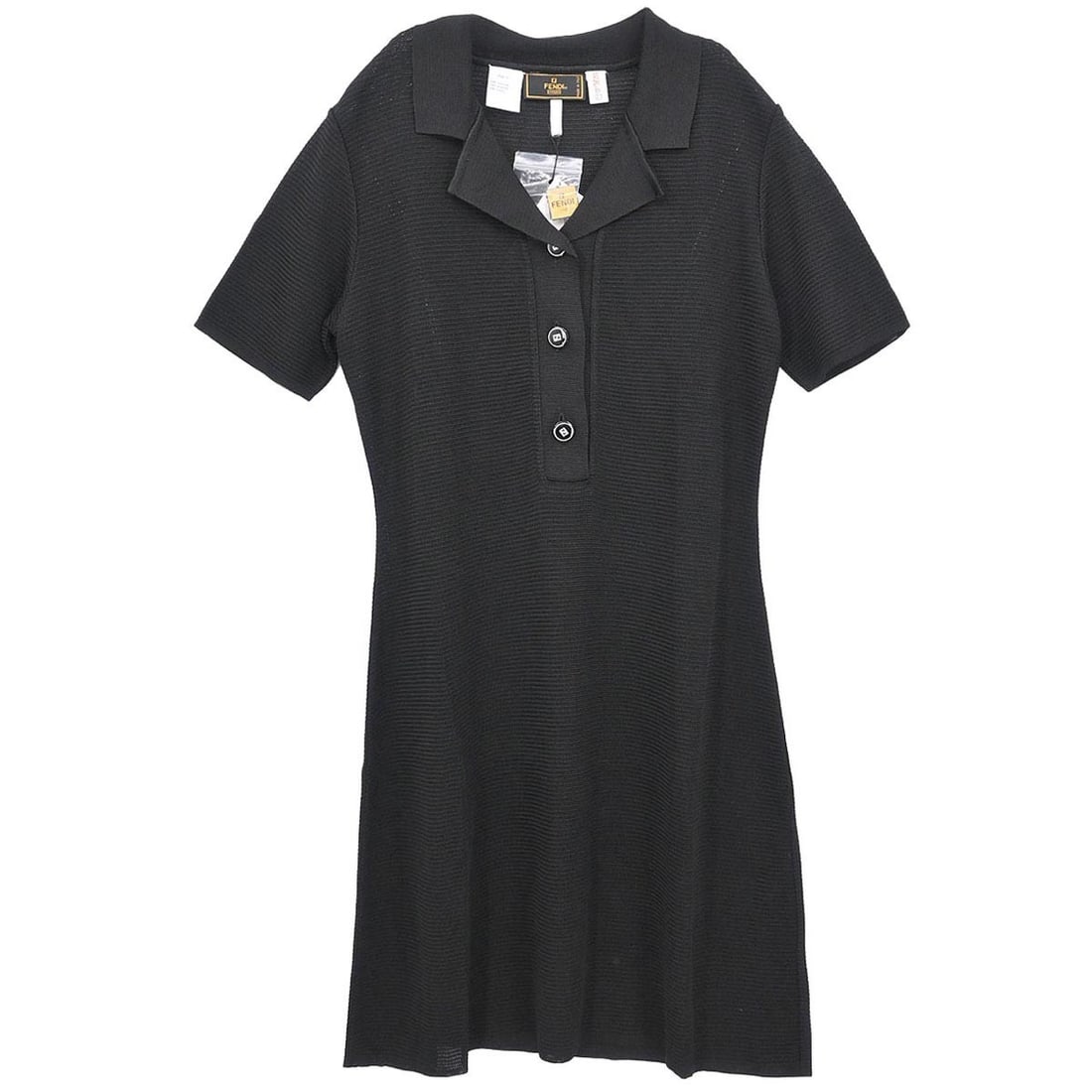 Fendi Black Midi Shirt Dress IT 44 Rayon Short Sleeve: Fendi Black Midi Shirt Dress IT 44 Rayon Short Sleeve This Fendi shirt dress features a classic black color and is crafted from 100% rayon for a comfortable and elegant feel. Designed in a midi length