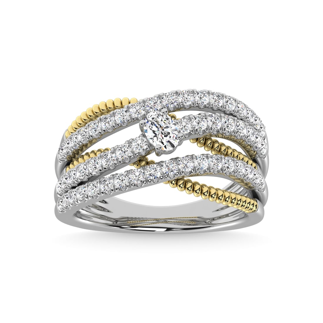 14K Two Tone Diamond 1 Ct.Tw. Fashion Ring: 14K Two Tone Diamond 1 Ct.Tw. Fashion Ring 14k Two Tone Stone Color: G-h Stone Clarity: I1 Each ring is presented in standard size 6.5. Complimentary resizing is available between sizes 510 (in 1/4 in