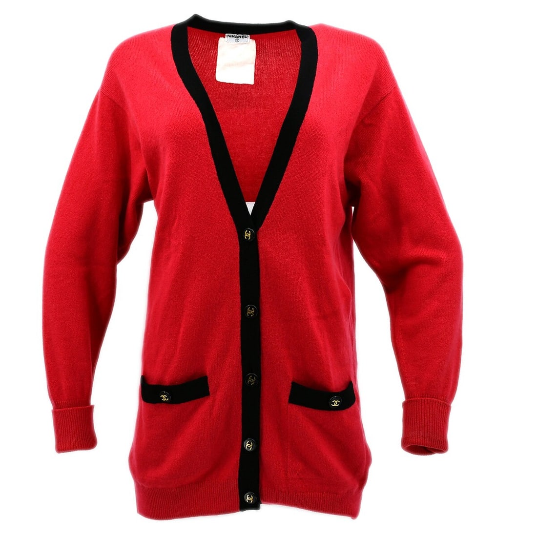 Vintage Chanel Red Knit Cardigan with Button Accents (1 of 10)