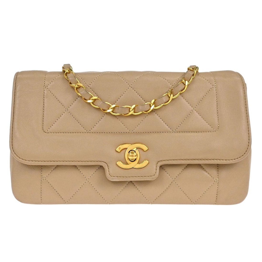 Small Chanel Lambskin Leather Beige Shoulder Bag with Turn Lock (1 of 10)
