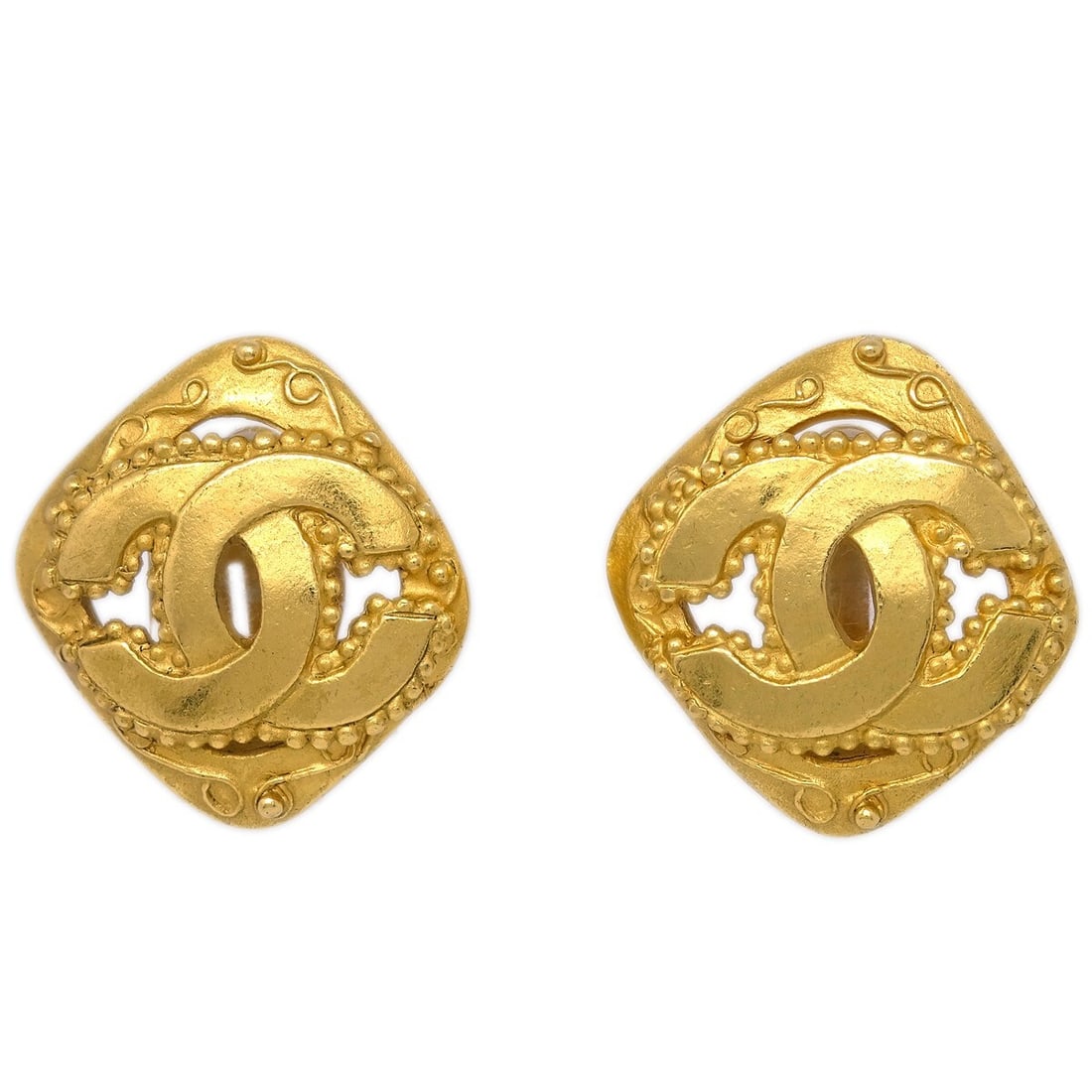Chanel 96A Rhombus Clip-On Earrings Gold Button Style (1 of 4)