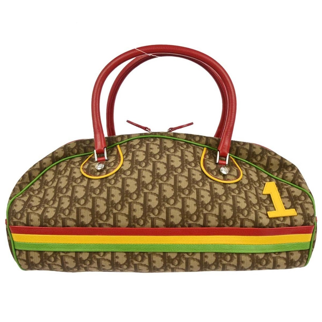 Dior Rasta Trotter Canvas and Leather Large Bowling Top Handle Bag: Dior Rasta Trotter Canvas and Leather Large Bowling Top Handle Bag This Christian Dior Rasta Trotter Bowling Bag features a large top handle design crafted from canvas and leather in brown. Made in It