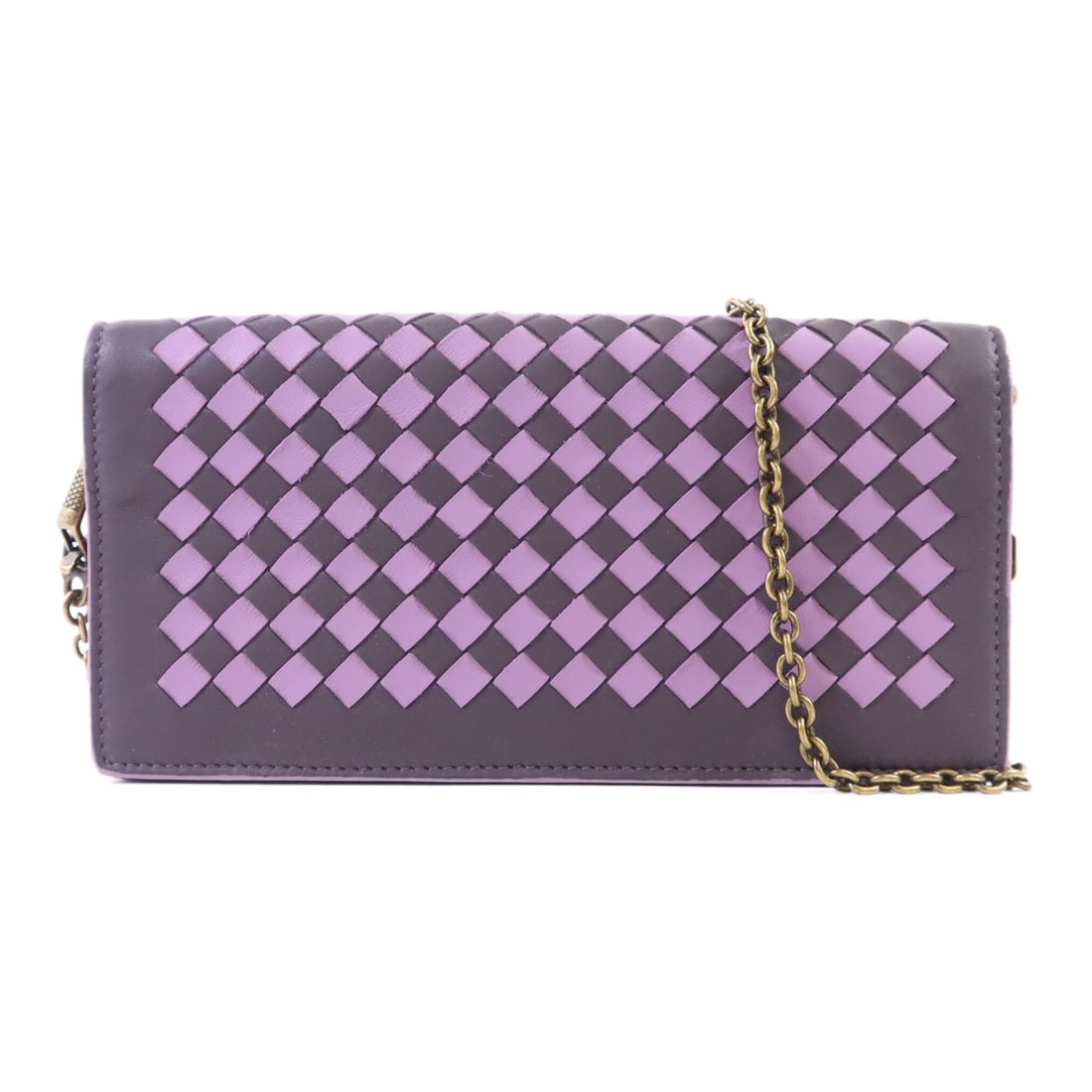 Purple Intrecciato Calfskin Chain Shoulder Bag by Bottega Veneta: Purple Intrecciato Calfskin Chain Shoulder Bag by Bottega Veneta This Bottega Veneta Intrecciato chain shoulder bag is crafted from luxurious calfskin leather in a striking purple shade. Featuring the