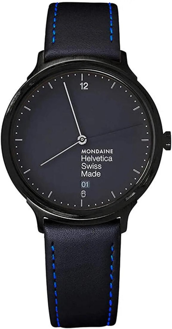 Mondaine Helvetica No1 Quartz Watch Black Dial Steel Case MH1.L2222.LB: Mondaine Helvetica No1 Quartz Watch Black Dial Steel Case MH1.L2222.LB This sophisticated unisex wristwatch features a sleek black dial with an analog display, showcasing stick indexes and a seconds h