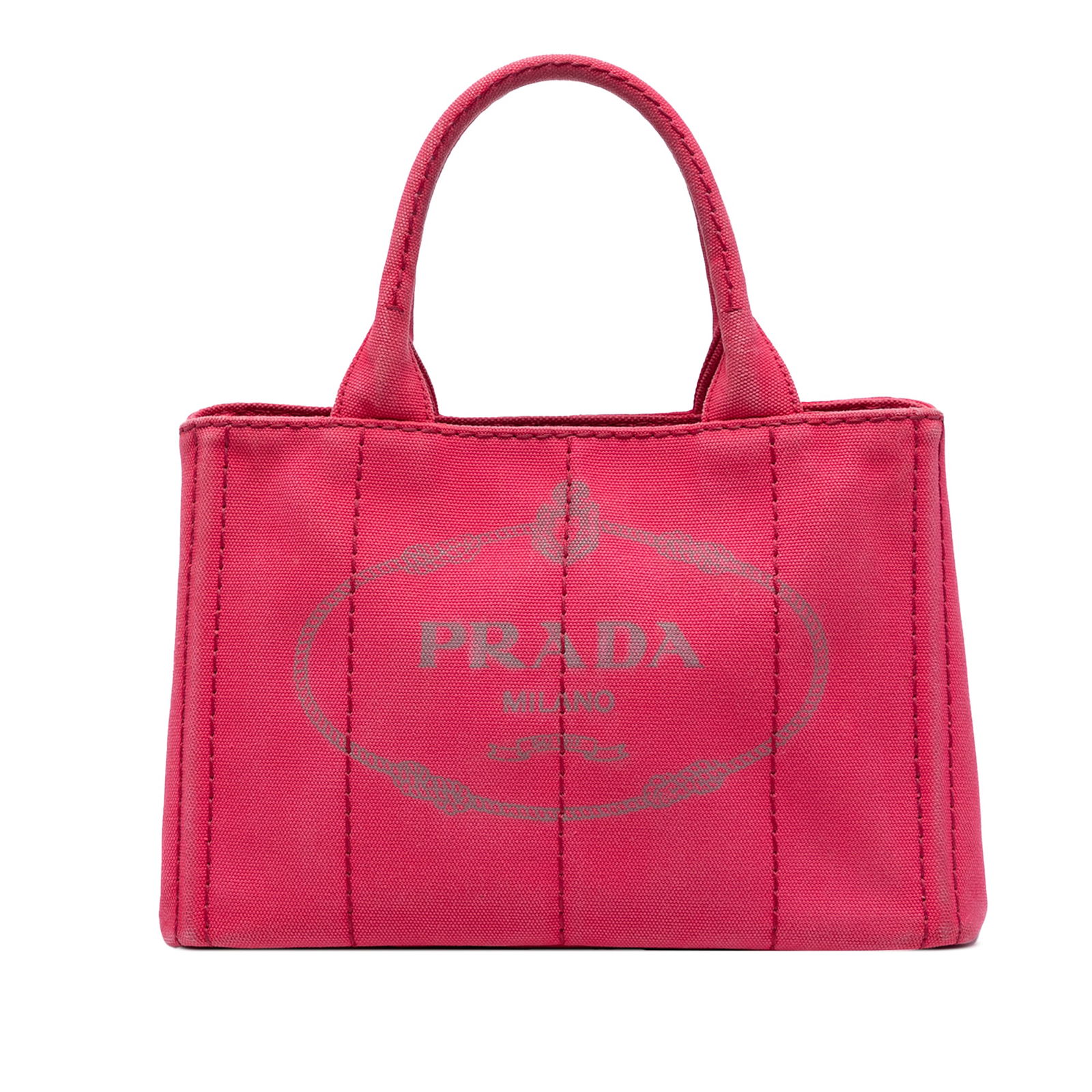 Prada Small Canvas Canapa Logo Satchel Pink Fabric Bag: Prada Small Canvas Canapa Logo Satchel Pink Fabric Bag Elevate your accessory collection with the Prada Small Canvas Canapa Logo Satchel. This stylish bag features a durable canvas body in a charming