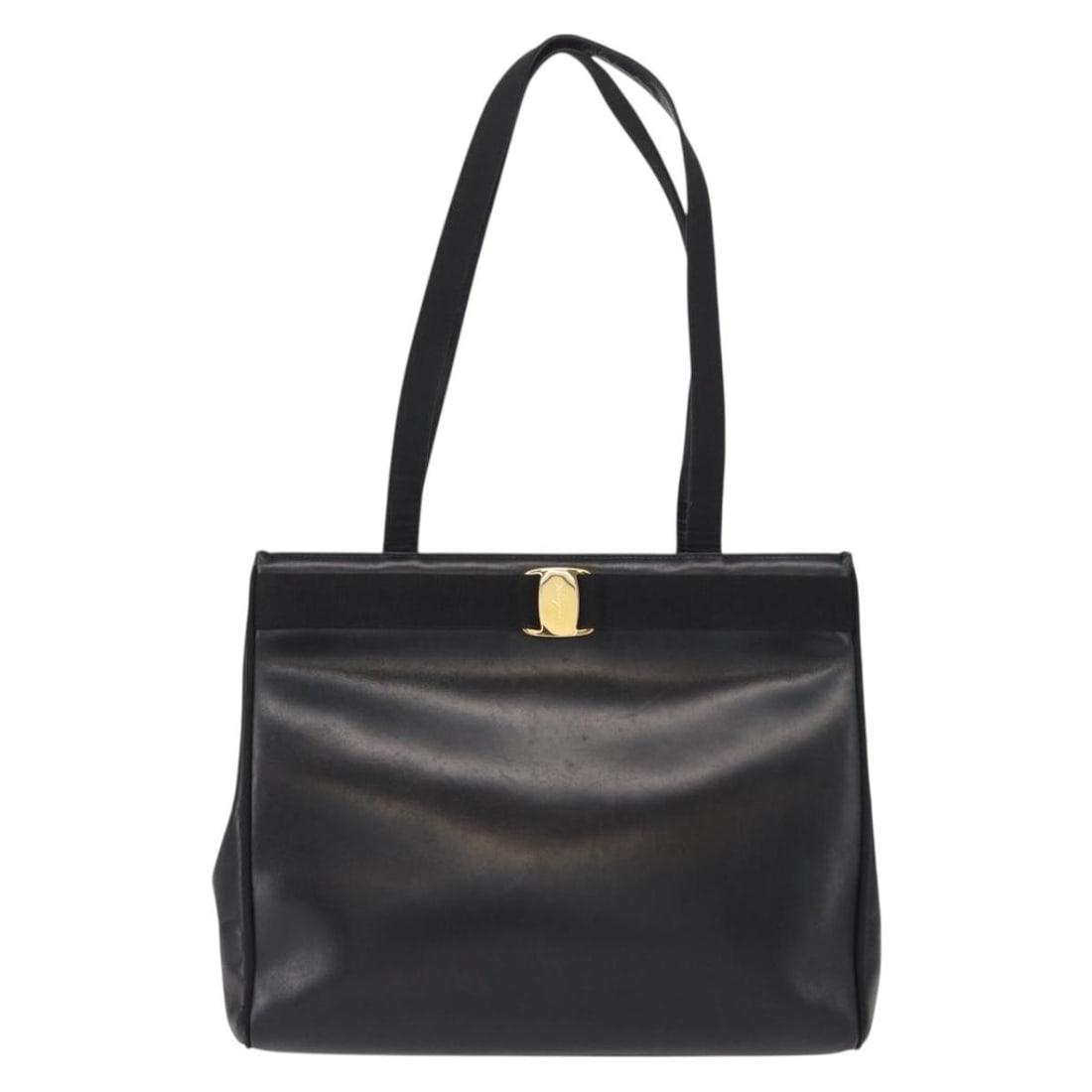 Leather Vala Shoulder Bag by Salvatore Ferragamo in Black: Leather Vala Shoulder Bag by Salvatore Ferragamo in Black This pre-owned Salvatore Ferragamo Vala shoulder bag features black leather construction and a spacious design suitable for female use. The ba