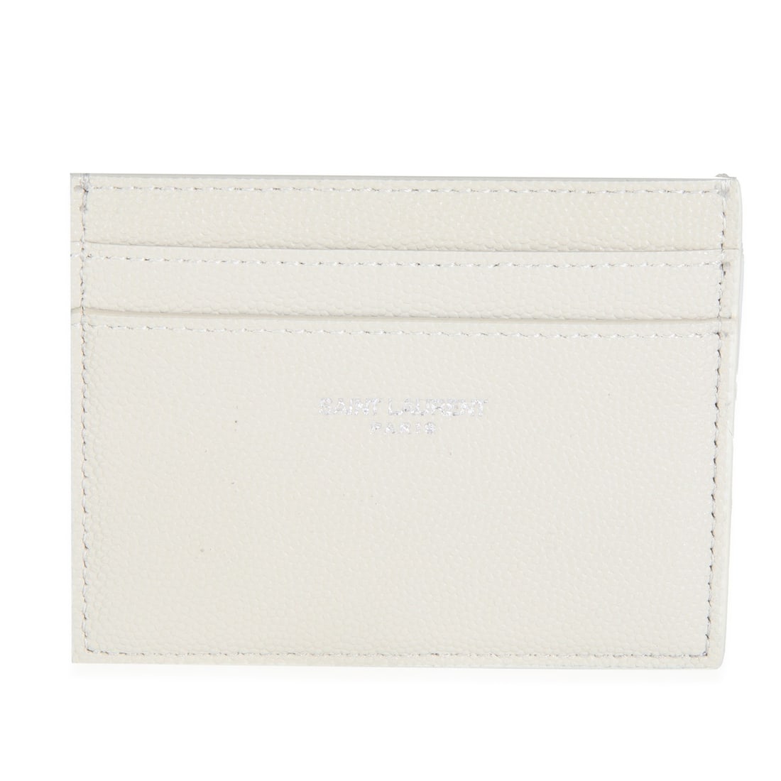 Saint Laurent Credit Card Wallet White Leather Grain De Poudre Unisex: Saint Laurent Credit Card Wallet White Leather Grain De Poudre Unisex This Saint Laurent credit card case is crafted from white grain de poudre leather and features an open top design. The compact acc