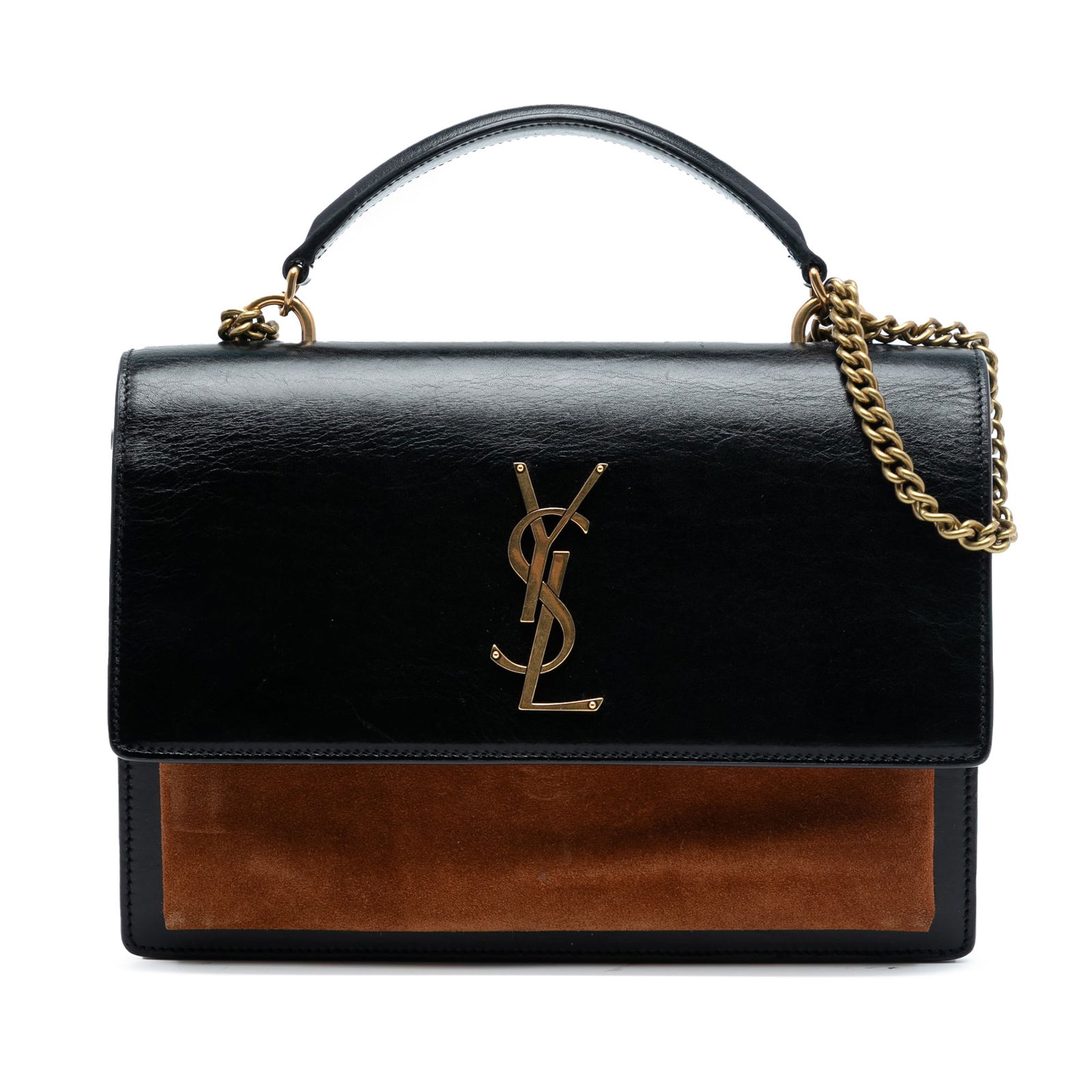 Saint Laurent Monogram Sunset Large Black Leather Suede Top Handle Shoulder Bag (1 of 7)