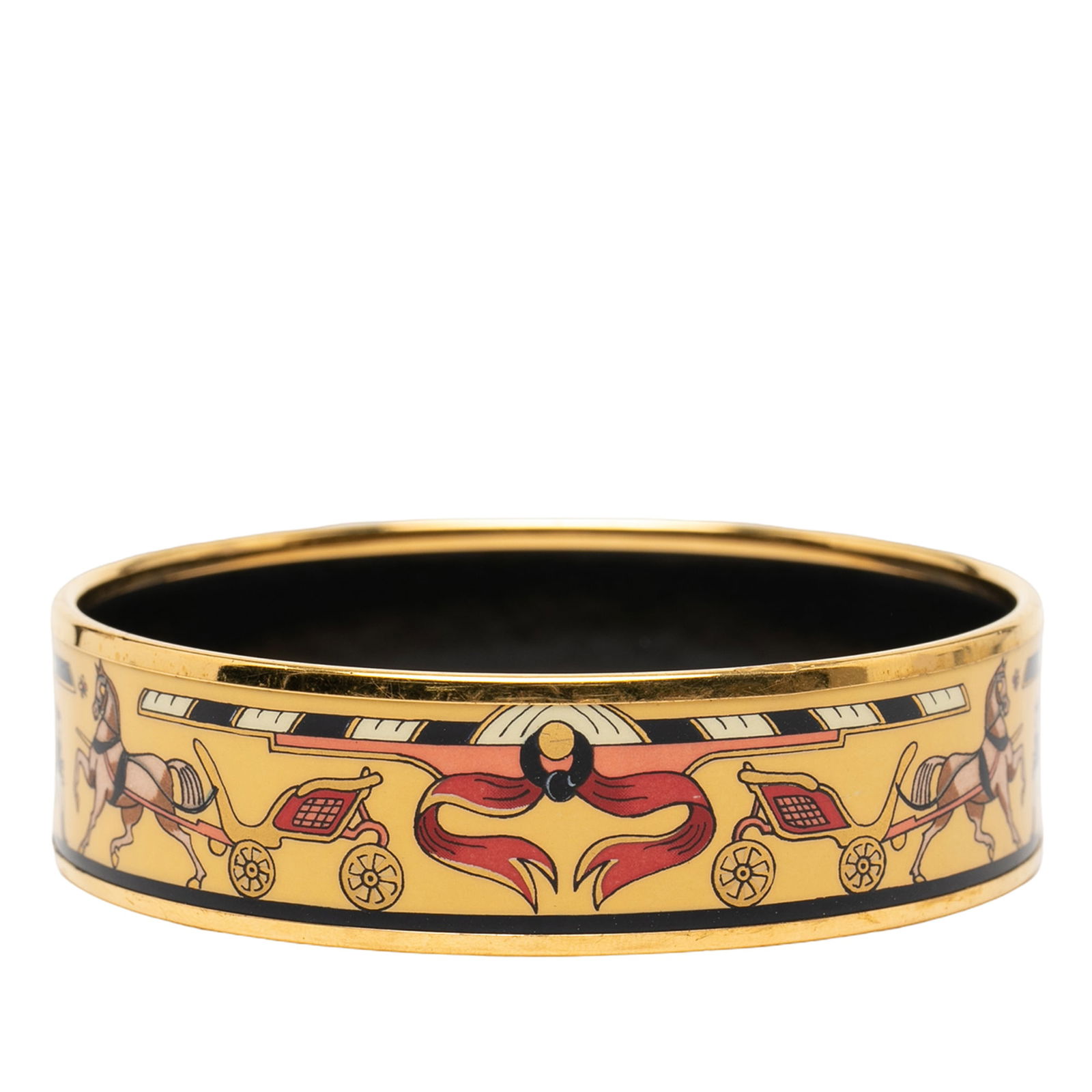 Hermes Horse Carriage Yellow Wide Enamel Bangle Bracelet Size 65 (1 of 4)