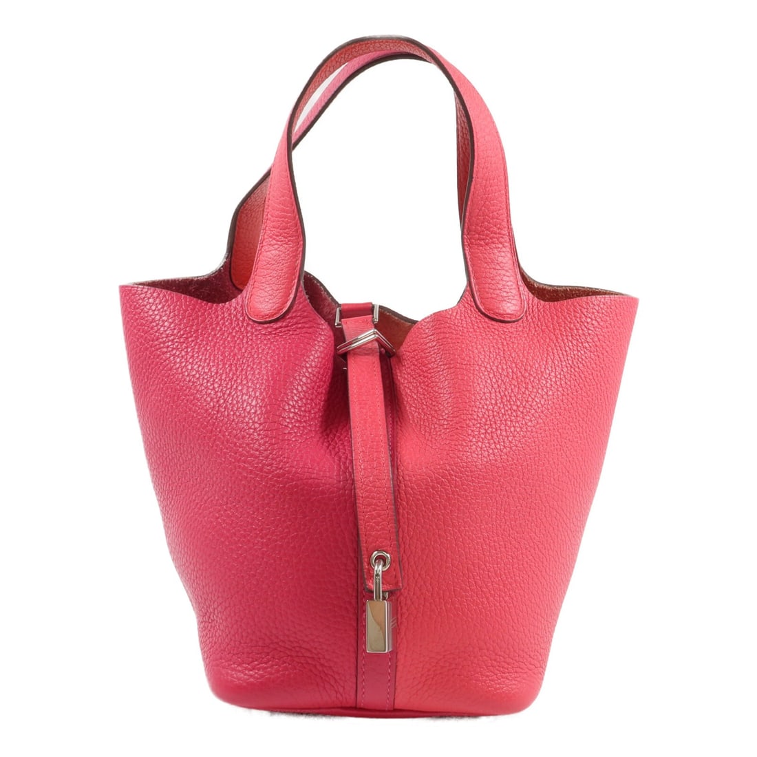 Hermes Picotin PM Rose Mexico Clemence Calfskin Handbag with Palladium Hardware: Hermes Picotin PM Rose Mexico Clemence Calfskin Handbag with Palladium Hardware This Hermes Picotin PM handbag is crafted from Taurillon Clemence calfskin leather in a Rose Mexico and Rouge de Coeur p