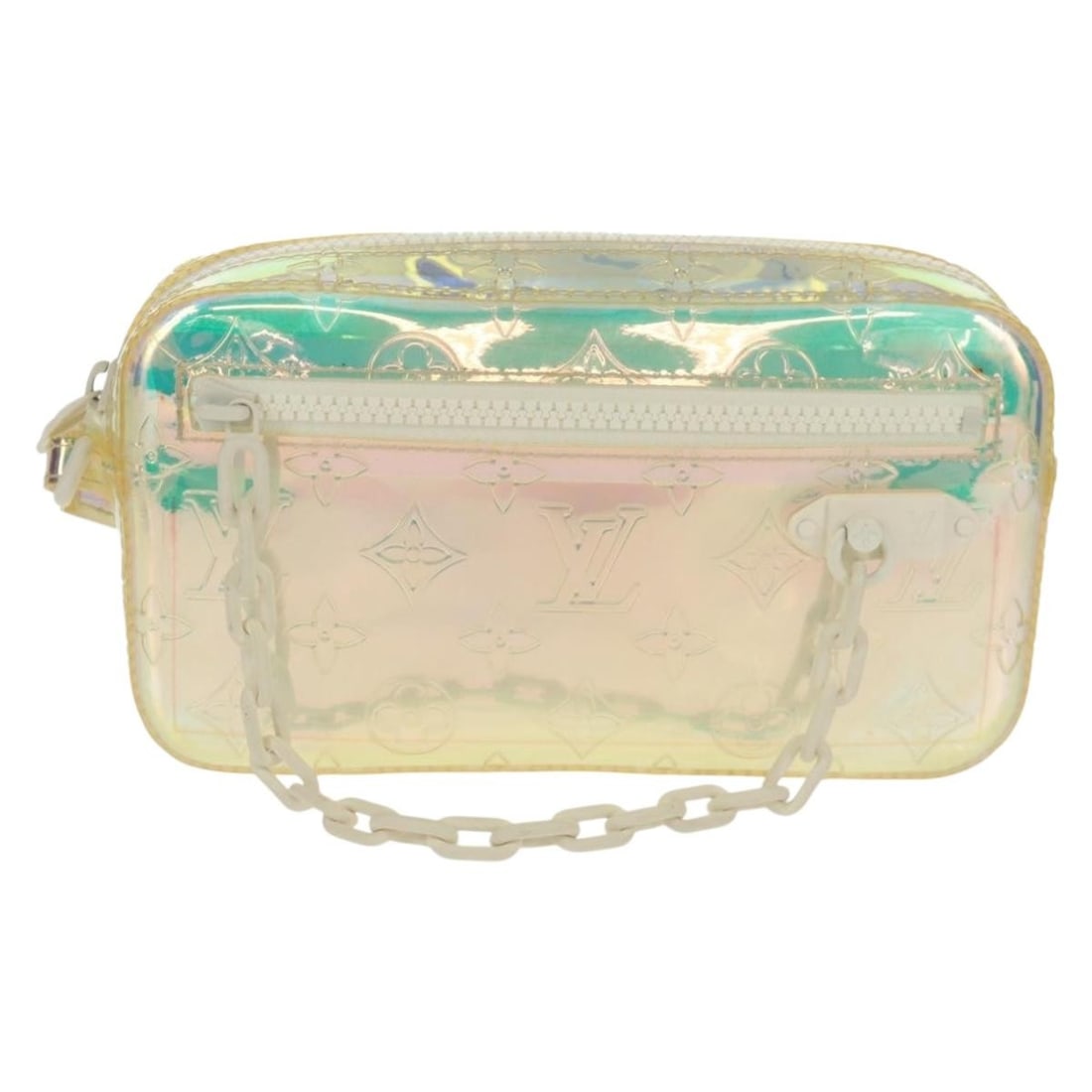 Louis Vuitton Limited Edition Monogram Prism PVC Pochette Volga Silver: Louis Vuitton Limited Edition Monogram Prism PVC Pochette Volga Silver This Louis Vuitton Pochette Volga is a limited edition accessory crafted from silver PVC with the Monogram Prism pattern. Designe