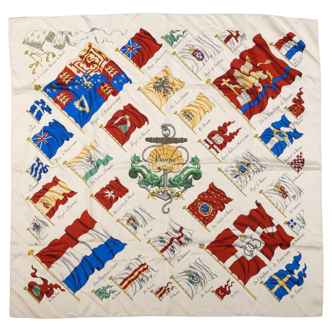 Hermes Cream Pavois Flag Silk Scarf 35in Luxury France: Hermes Cream Pavois Flag Silk Scarf 35in Luxury France Elevate your accessory collection with this exquisite Hermes Cream Pavois Flag Silk Scarf. Crafted from luxurious silk twill, this scarf features