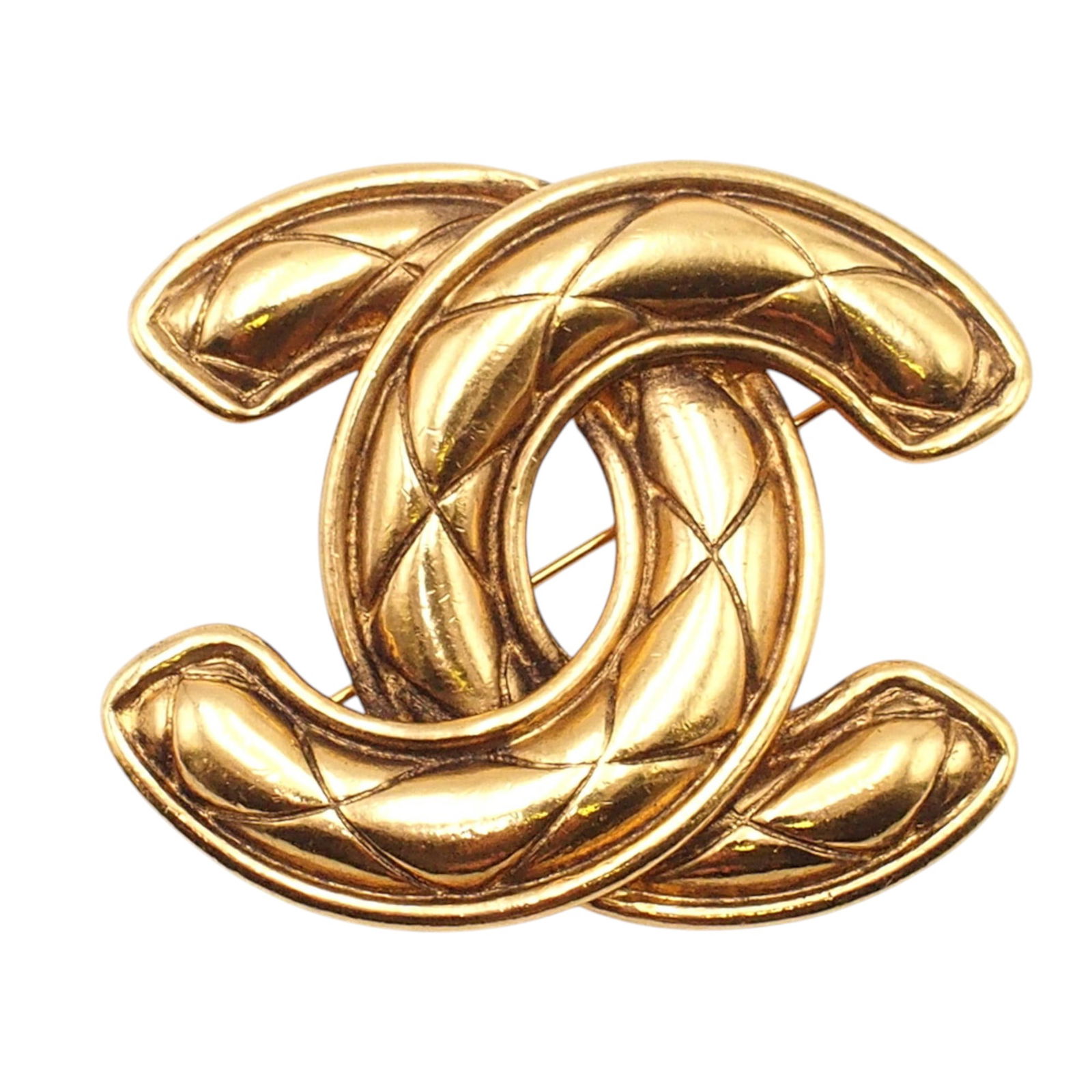 Chanel Quilted CC Brooch Gold Tone Metal France (1 of 5)