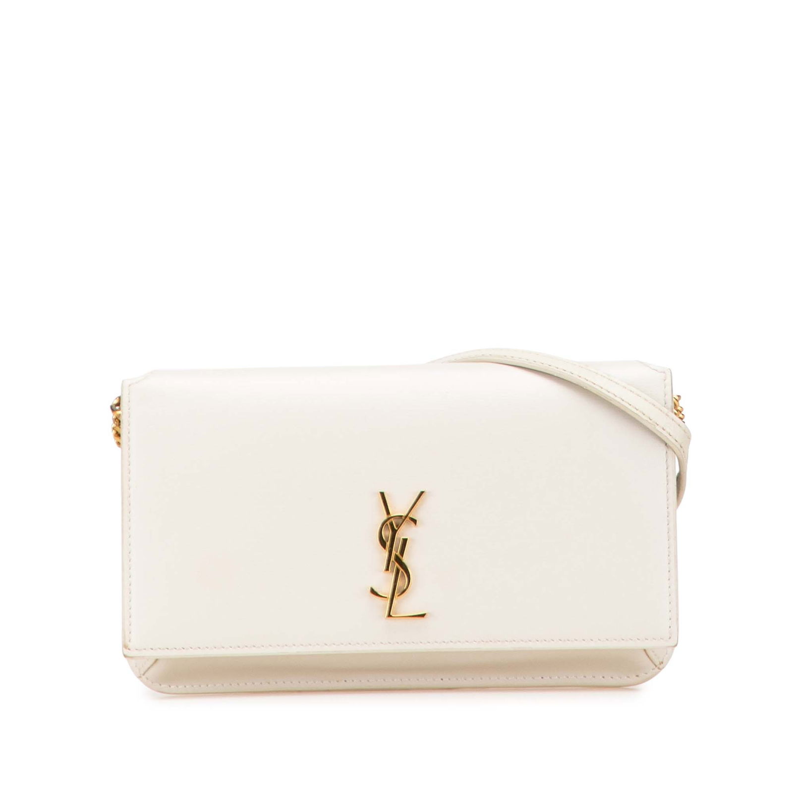Saint Laurent White Leather Cassandre Phone Holder with Chain Strap (1 of 10)