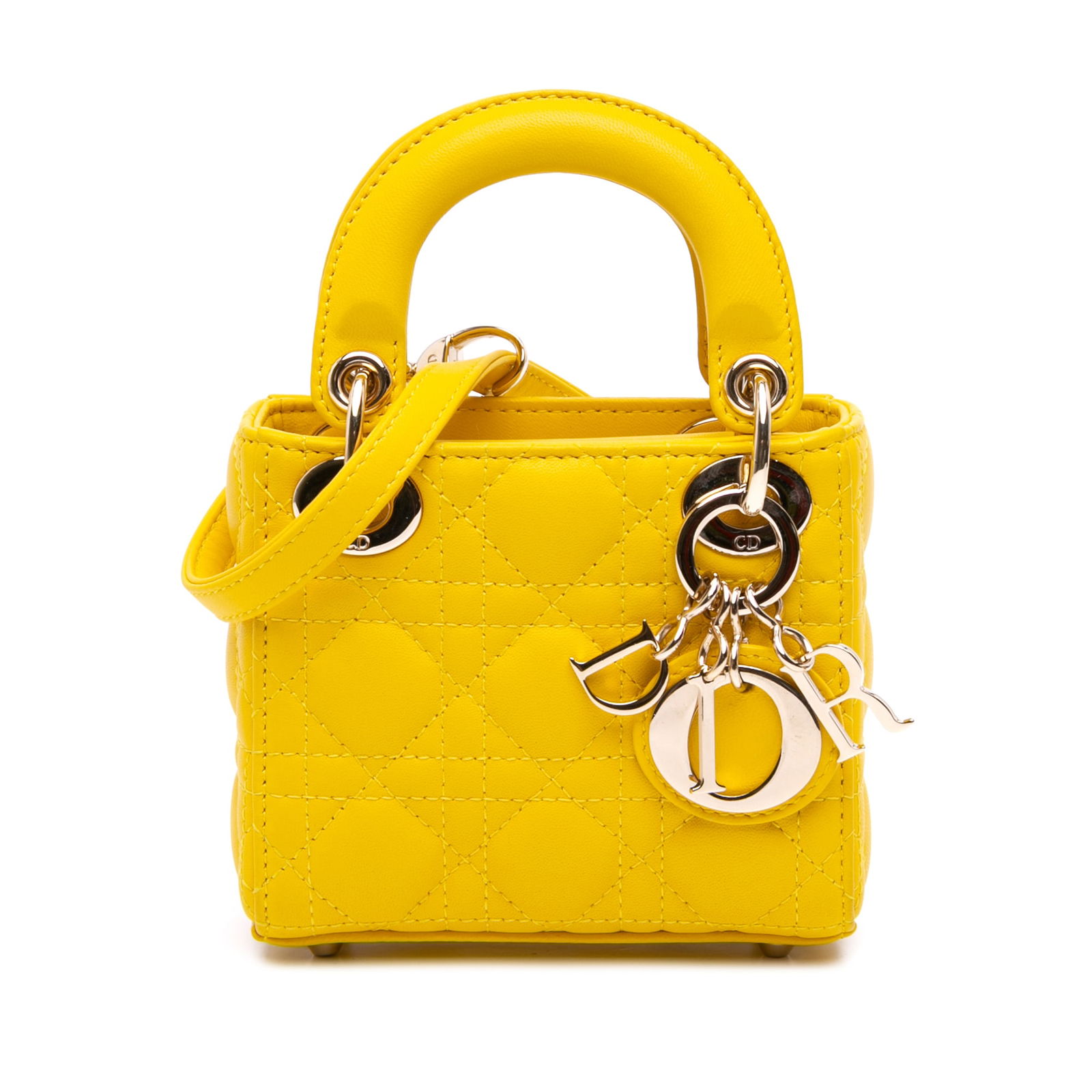 Dior Micro Lambskin Cannage Lady Dior Bag Yellow: Dior Micro Lambskin Cannage Lady Dior Bag Yellow The Micro Lambskin Cannage Lady Dior is a stunning handbag that showcases the elegance and craftsmanship of Dior. This exquisite piece features a