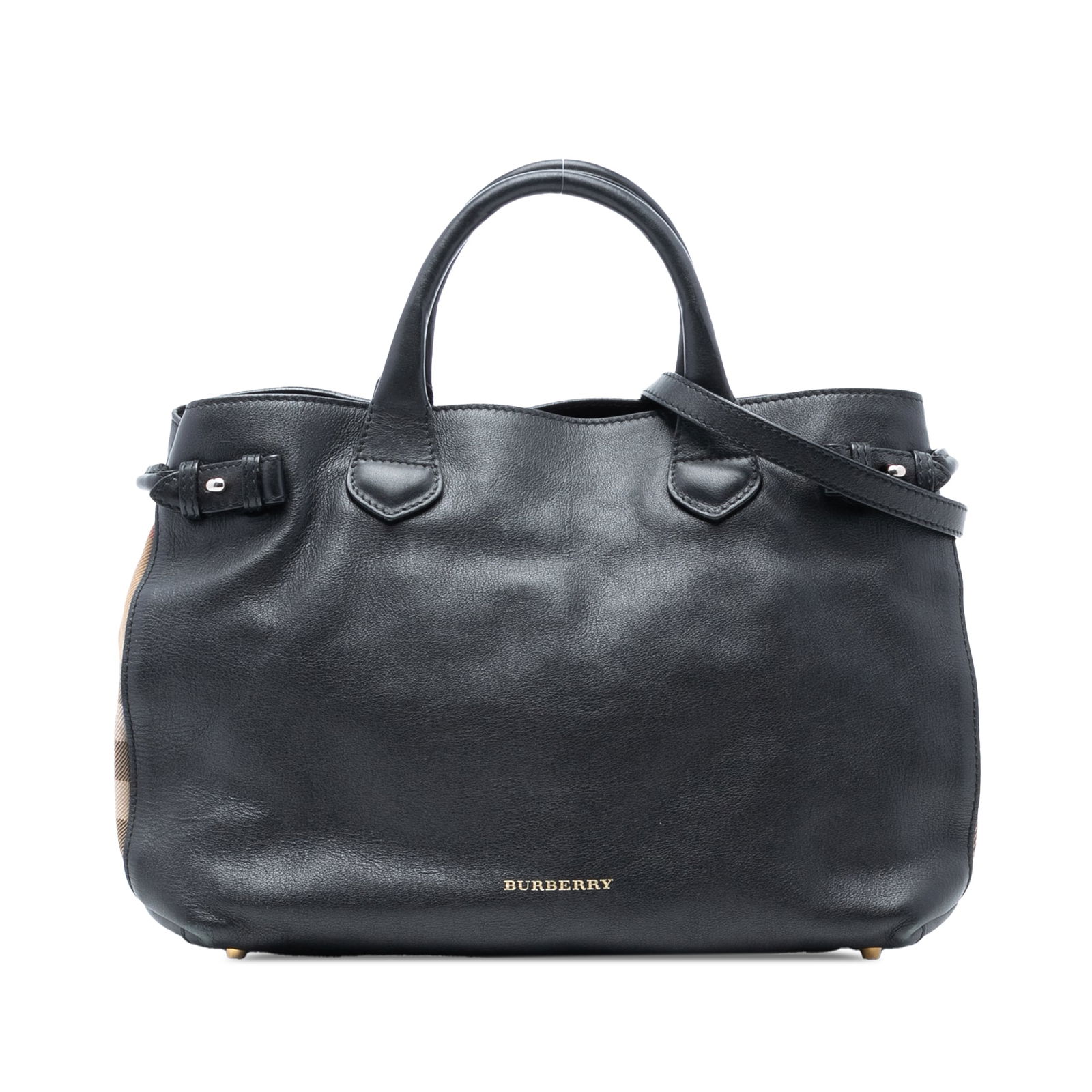 Burberry Banner Medium Leather Satchel with House Check Canvas Trim: Burberry Banner Medium Leather Satchel with House Check Canvas Trim This Burberry Medium Leather and House Check Banner Satchel features a leather body with signature house check canvas trim. It is de