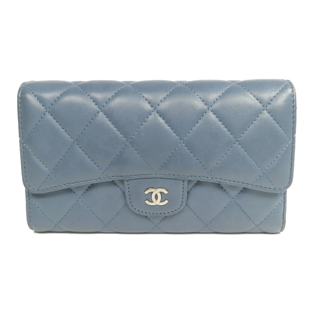 Chanel Lambskin Blue Trifold Long Wallet with CC Silver Hardware (1 of 18)