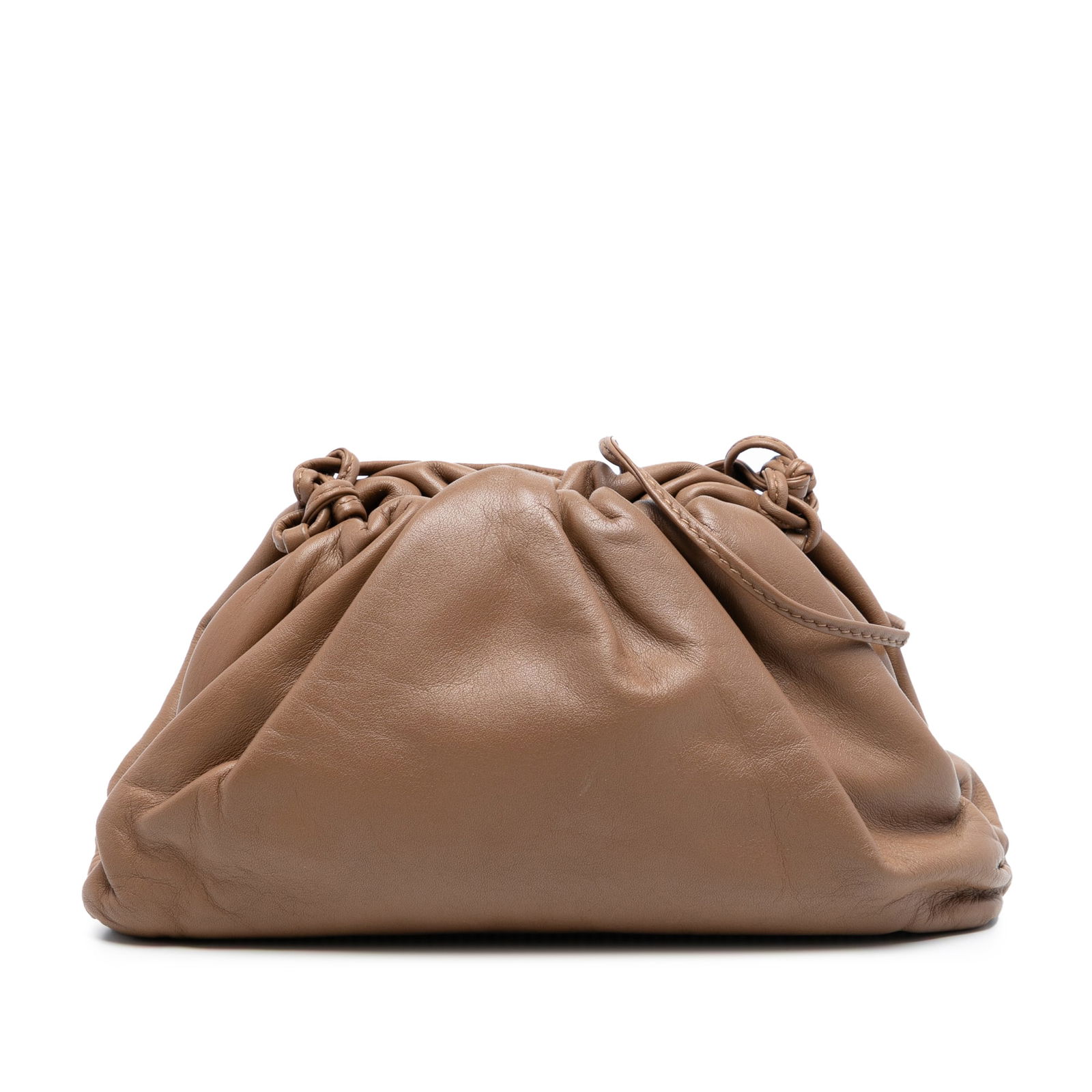 Bottega Veneta Mini Pouch Brown Lambskin Leather Crossbody Bag: Bottega Veneta Mini Pouch Brown Lambskin Leather Crossbody Bag This Bottega Veneta The Mini Pouch Crossbody is crafted from lambskin leather in a brown color, featuring a flat leather strap and a magn