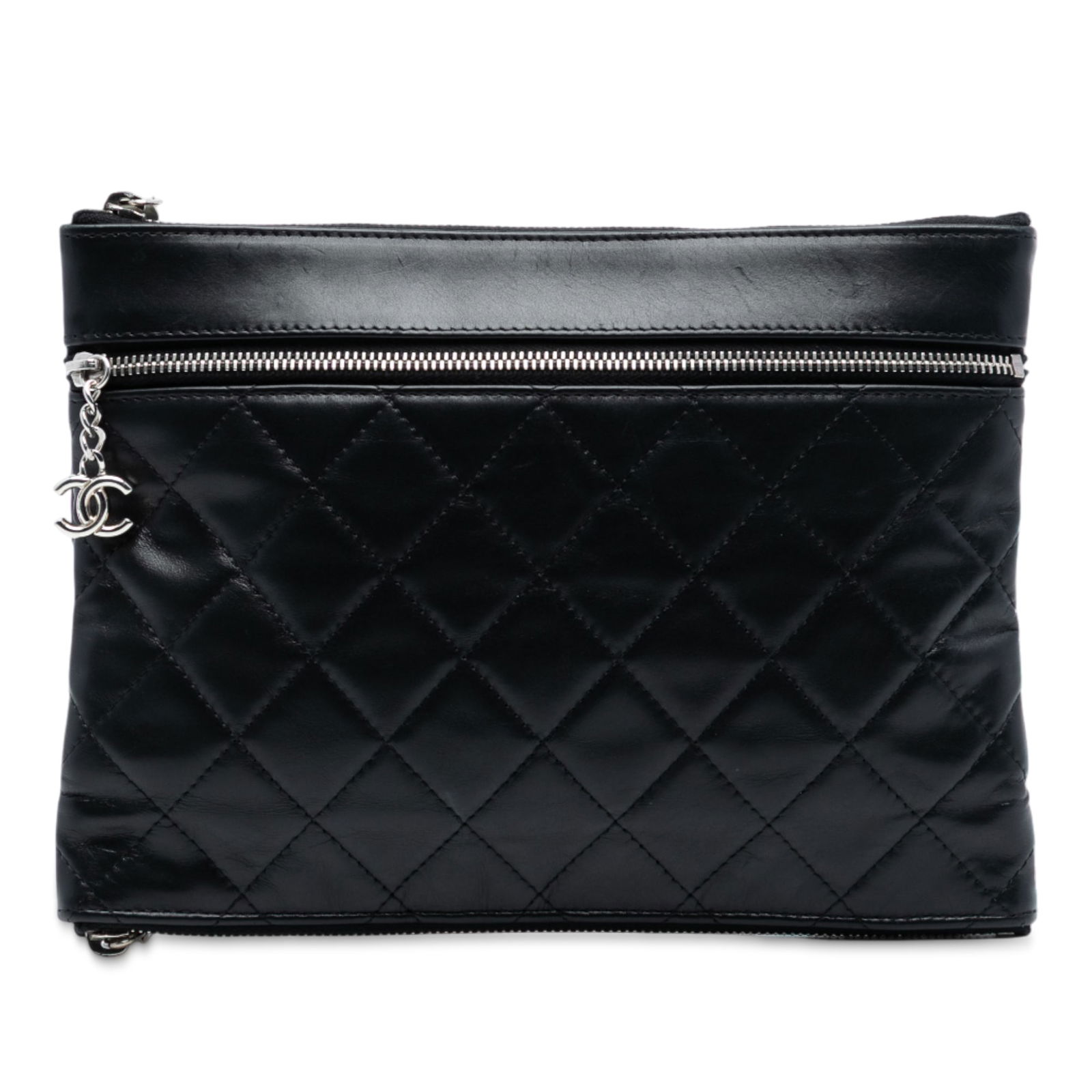 Chanel Lambskin Leather Quilted Clutch with Multiple Zippered Pockets (1 of 7)