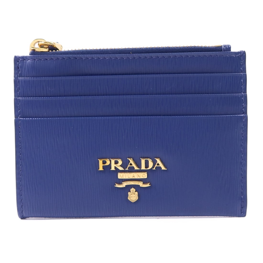 Blue Calfskin Leather Card Holder by Prada with Gold Hardware (1 of 11)