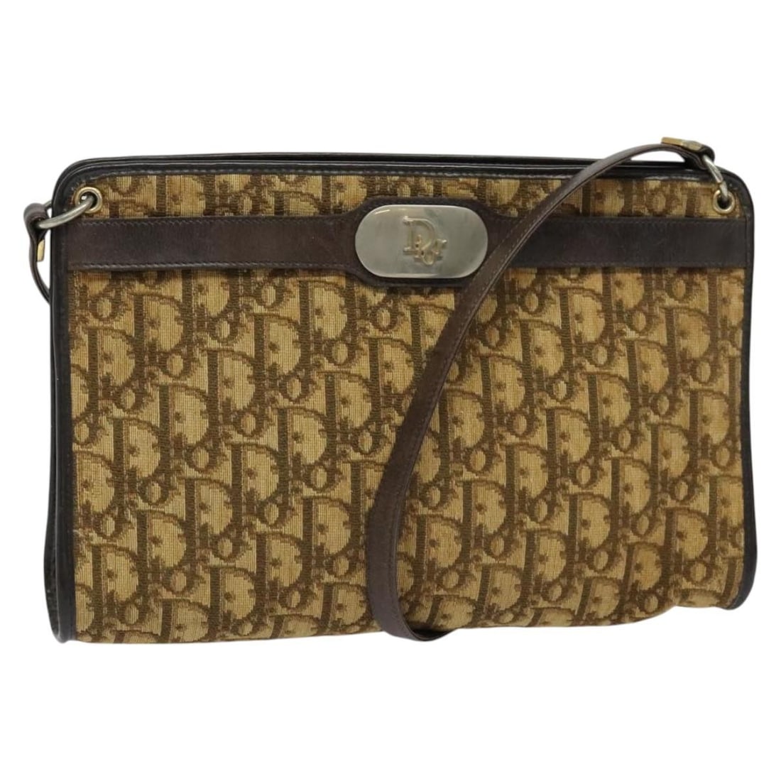 Christian Dior Trotter Canvas Shoulder Bag Vintage Brown 28cm: Christian Dior Trotter Canvas Shoulder Bag Vintage Brown 28cm Christian Dior vintage Trotter shoulder bag designed for women, crafted from brown canvas with leather details. The bag features a shoulde
