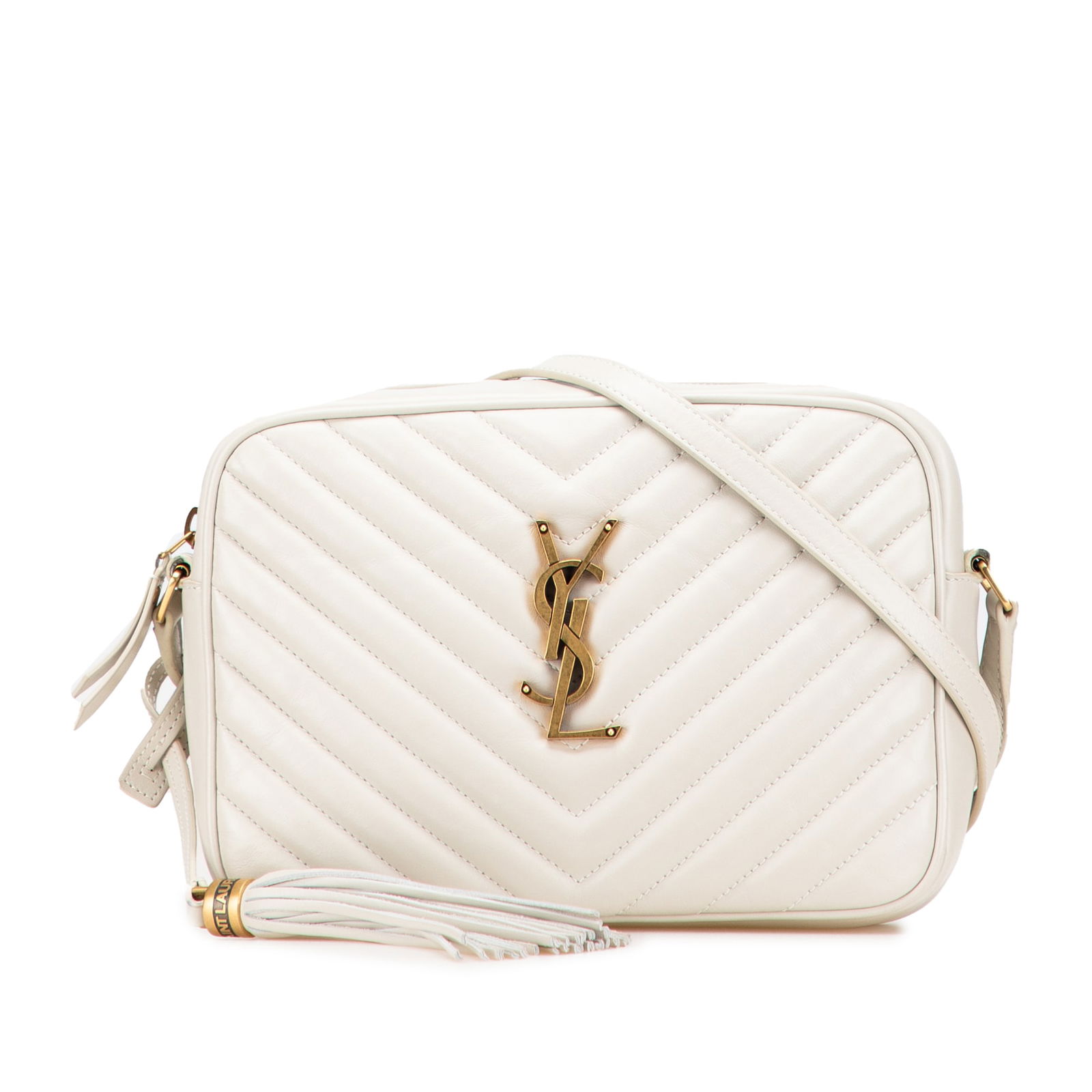 Saint Laurent White Quilted Leather Monogram Lou Camera Bag (1 of 10)