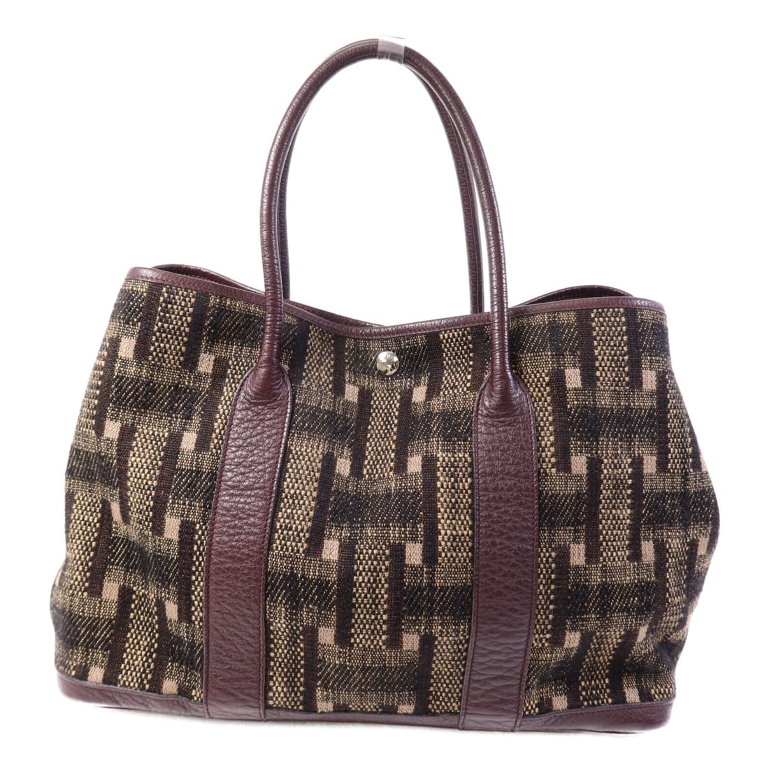 Hermes Garden Party PM Tote Burgundy Wool and Negonda Leather with Palladium Hardware: Hermes Garden Party PM Tote Burgundy Wool and Negonda Leather with Palladium Hardware This Hermes Garden Party PM handbag is crafted from a combination of wool fabric and Negonda calfskin leather in a