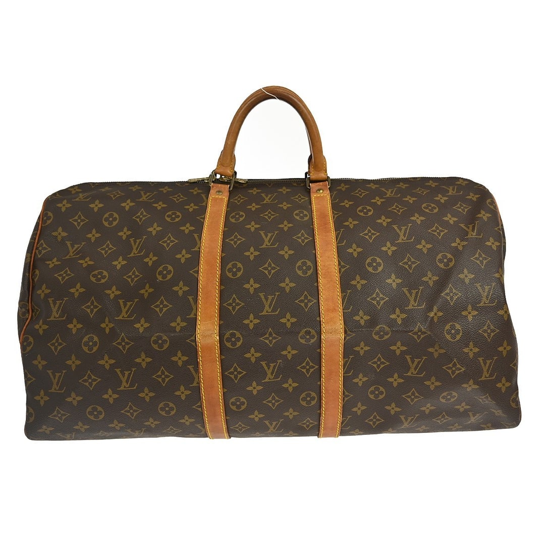 Louis Vuitton Monogram Canvas Keepall Travel Bag 55cm: Louis Vuitton Monogram Canvas Keepall Travel Bag 55cm Louis Vuitton Keepall bag crafted in brown monogram canvas designed for unisex use. The bag shows signs of wear including scuffs, scratches, sunta