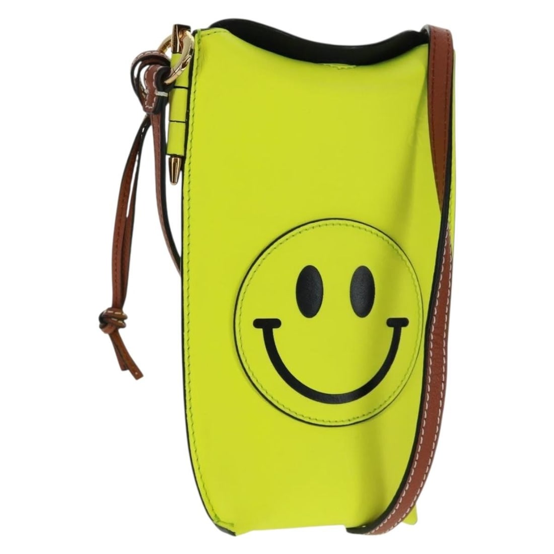Loewe Gate Pocket Leather Shoulder Bag in Yellow Gold with Dust Bag: Loewe Gate Pocket Leather Shoulder Bag in Yellow Gold with Dust Bag This LOEWE Gate Pocket Smiley shoulder pouch bag features a yellow and gold leather exterior and is crafted in Spain. The compact po