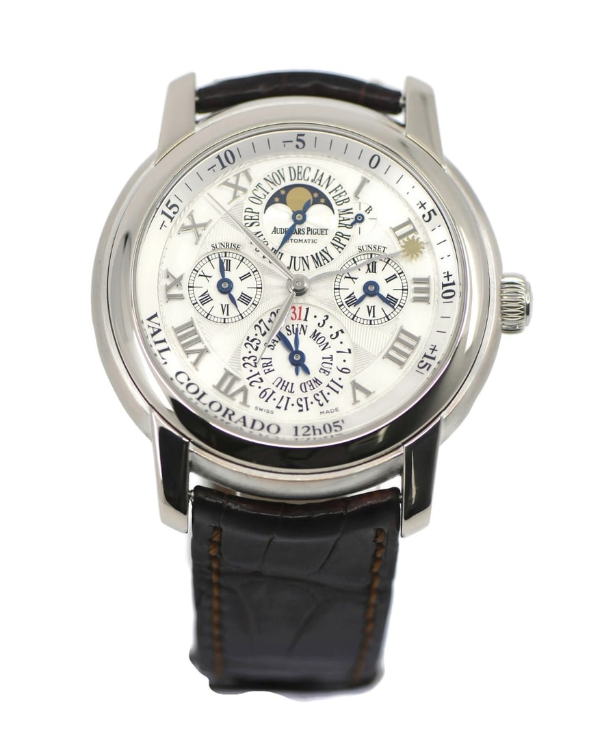 Jules Equation Of Time 43mm White Gold Audemars Piguet Automatic Watch 26003BC: Jules Equation Of Time 43mm White Gold Audemars Piguet Automatic Watch 26003BC The Audemars Piguet Jules Equation of Time is a sophisticated wristwatch crafted in 18K white gold. Featuring a 43 mm cas