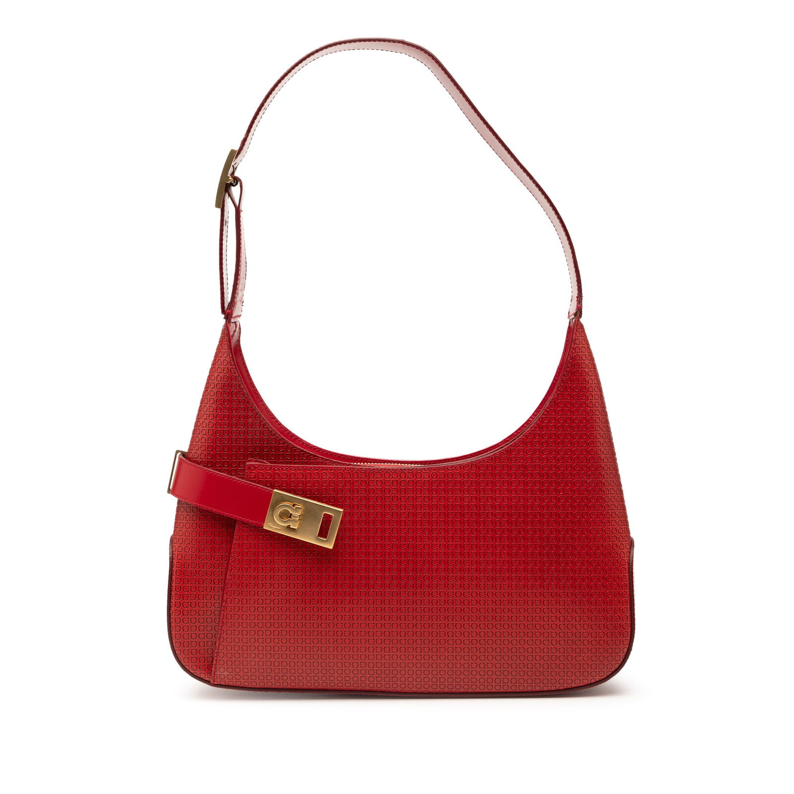 Red Leather Shoulder Bag with Embossed Gancini by Ferragamo (1 of 7)