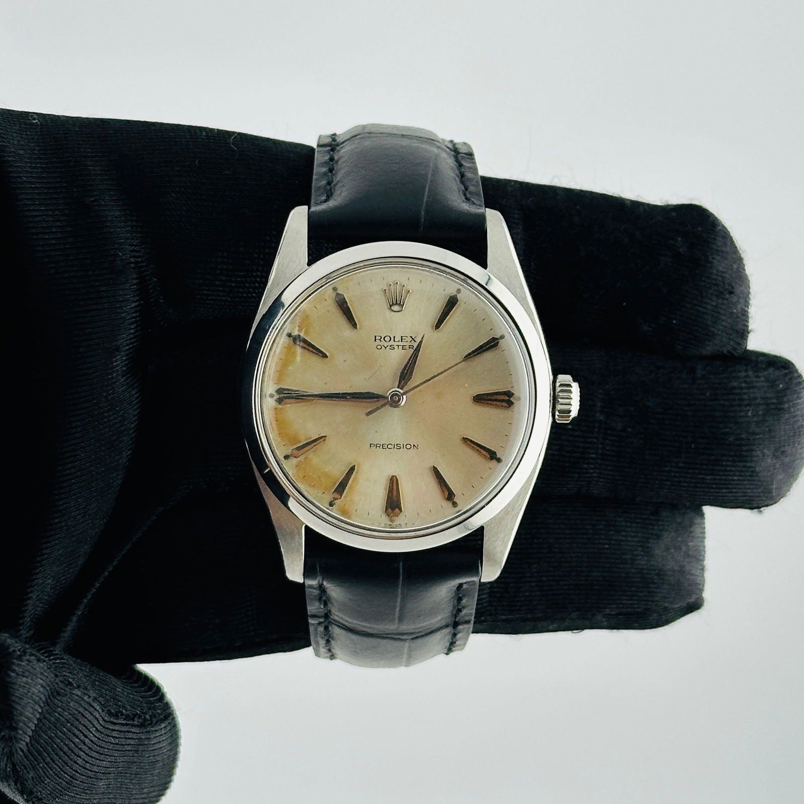 Oyster Precision Ref 6424 Silver Stick Dial Watch on Aftermarket Leather Strap (1 of 3)