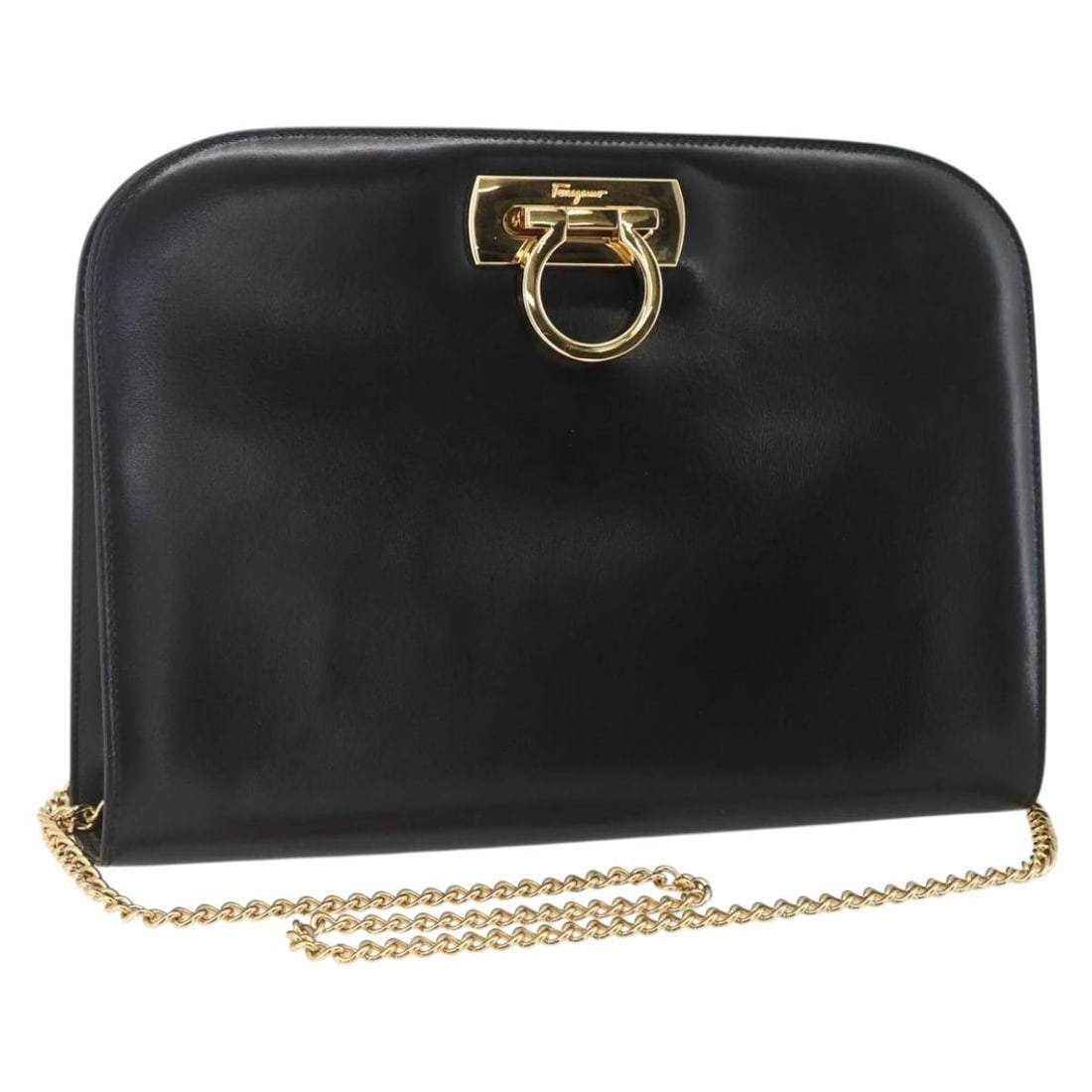 Salvatore Ferragamo Black Leather Gancini Chain Shoulder Bag with Gold Accents (1 of 18)