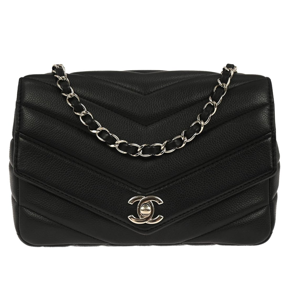 Chanel Chevron Caviar Leather Data Center Flap Bag Black (1 of 10)