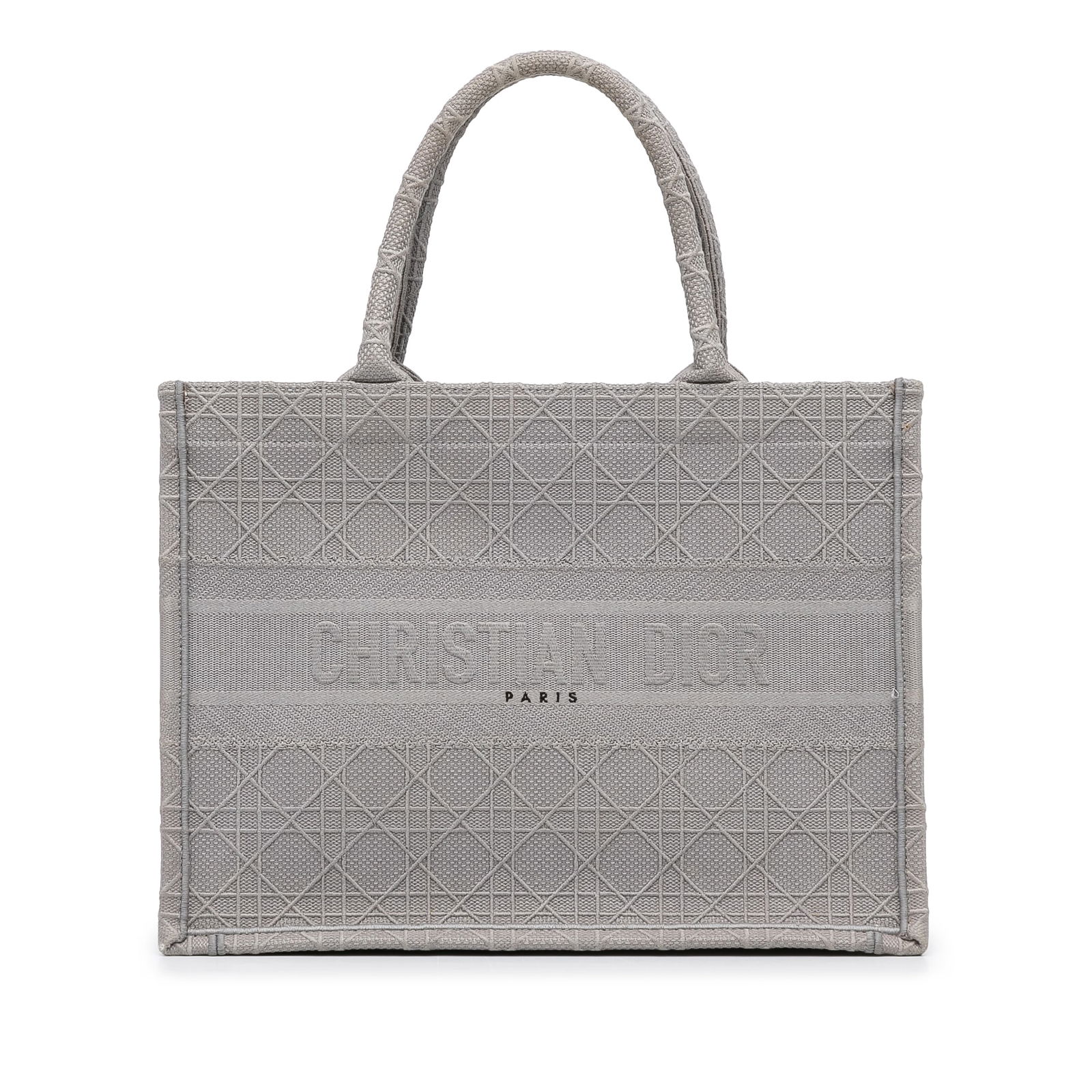 Dior Medium Cannage Gray Embroidered Book Tote Bag: Dior Medium Cannage Gray Embroidered Book Tote Bag This Dior Medium Cannage Embroidered Book Tote is a stylish addition to your accessory collection. Crafted from durable canvas, it features a rolled