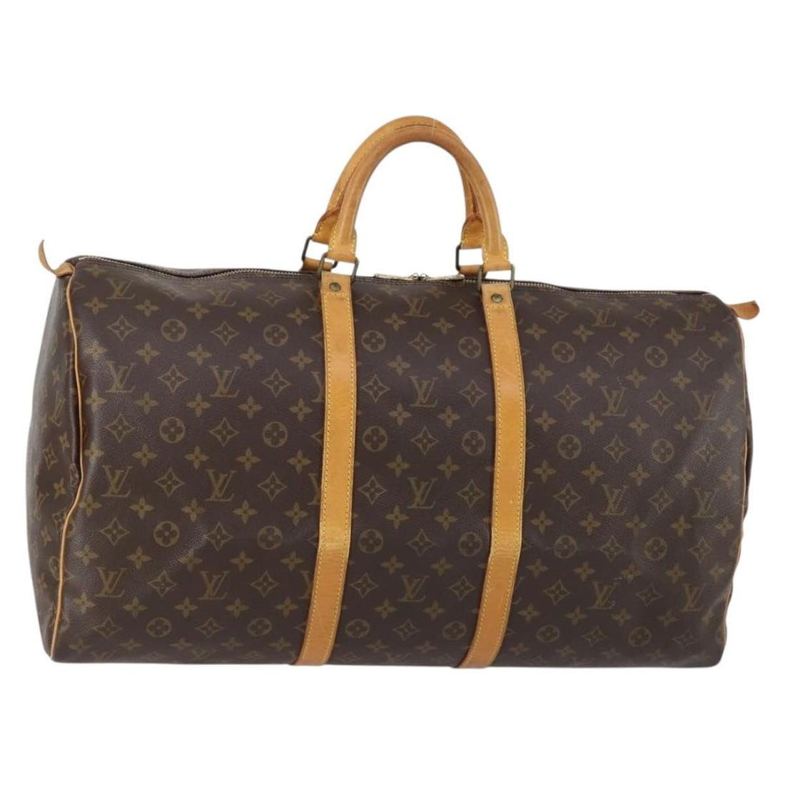 Louis Vuitton Keepall 55 Monogram Canvas Travel Bag France: Louis Vuitton Keepall 55 Monogram Canvas Travel Bag France This pre-owned Louis Vuitton Keepall 55 Boston bag features the iconic monogram canvas in brown, designed for unisex use. The bag shows signs