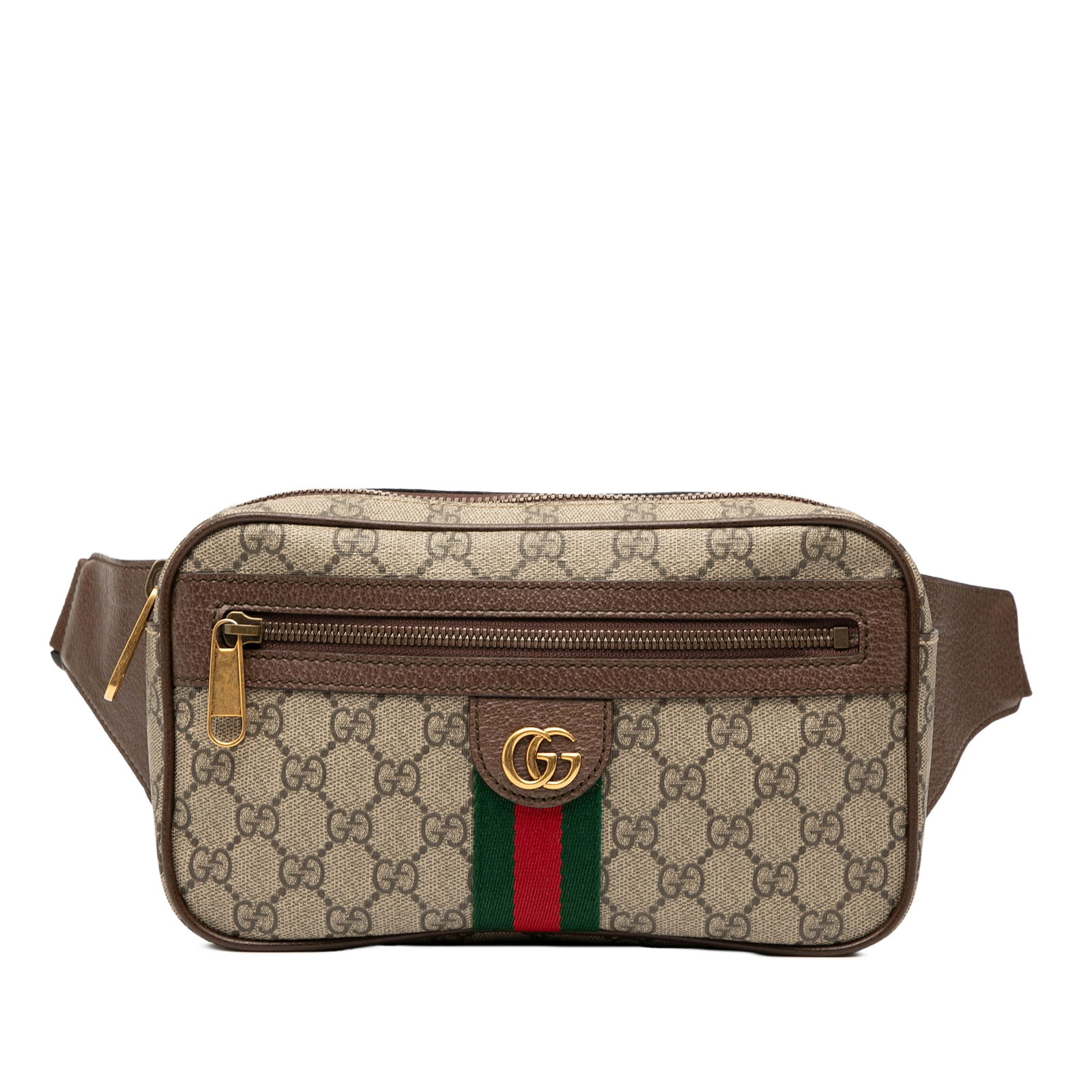 Gucci Small GG Supreme Ophidia Brown Belt Bag with Leather Trim: Gucci Small GG Supreme Ophidia Brown Belt Bag with Leather Trim The Gucci Small GG Supreme Ophidia Belt Bag is an exquisite blend of style and functionality, crafted from coated canvas with luxurious