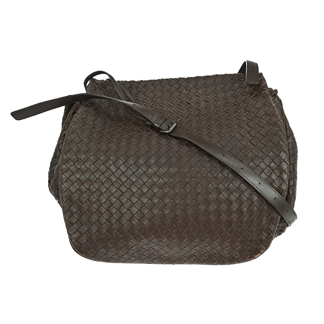 Bottega Veneta Brown Intrecciato Nappa Leather Flap Crossbody Bag (1 of 9)
