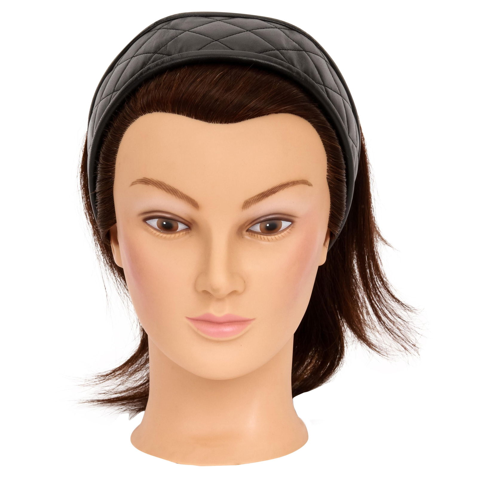 Chanel Black Quilted Lambskin Vintage Headband with Dust Cover: Chanel Black Quilted Lambskin Vintage Headband with Dust Cover This exquisite vintage headband from Chanel showcases a rare black quilted design, crafted from luxurious lambskin in black, white, and p