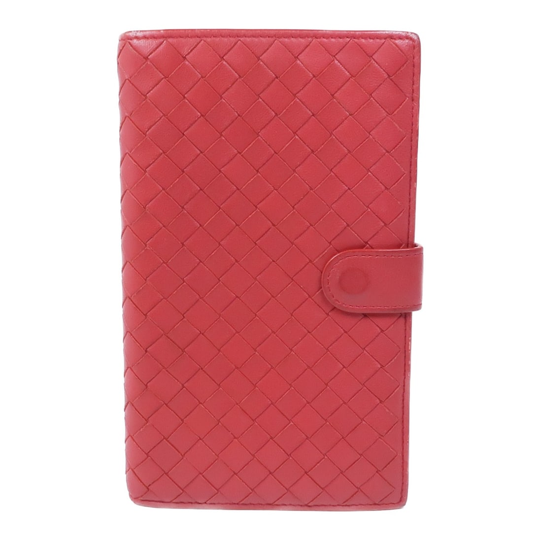 BOTTEGA VENETA Intrecciato Red Leather Bifold Wallet: BOTTEGA VENETA Intrecciato Red Leather Bifold Wallet This Bottega Veneta long wallet features the iconic Intrecciato leather in a striking red color. Designed as a bifold purse, it offers both style a
