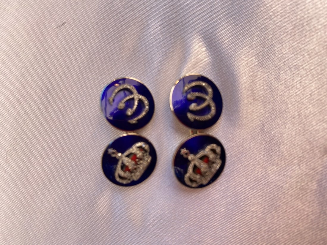 King Farouk Platinum Diamond Enamel Cufflinks by AH Naguib Bey Paris - 3