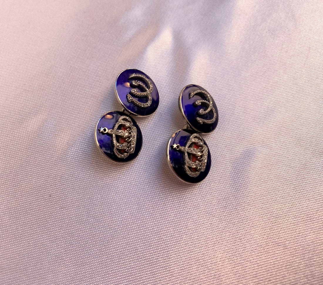King Farouk Platinum Diamond Enamel Cufflinks by AH Naguib Bey Paris - 8
