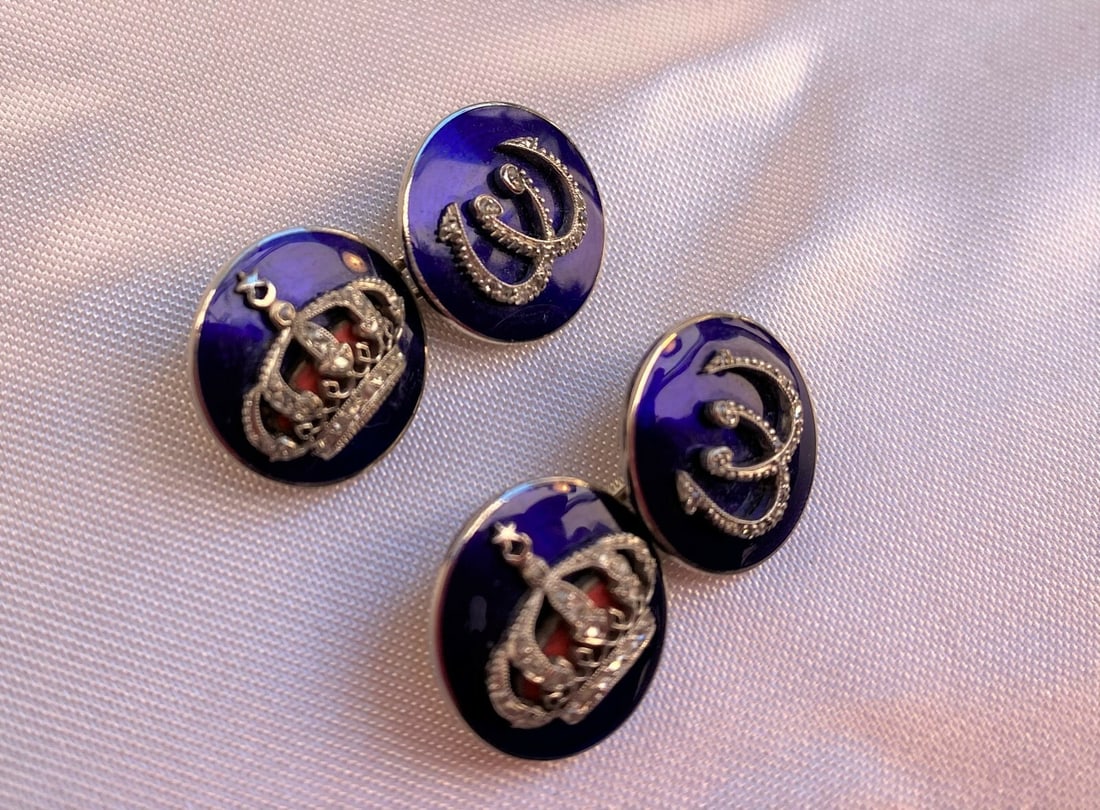 King Farouk Platinum Diamond Enamel Cufflinks by AH Naguib Bey Paris - 9