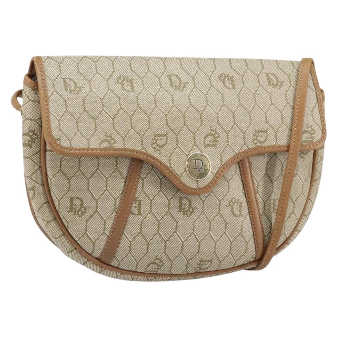 Beige Honeycomb PVC Canvas Shoulder Bag by Christian Dior: Beige Honeycomb PVC Canvas Shoulder Bag by Christian Dior This Christian Dior shoulder bag features the iconic honeycomb canvas design in beige and gold tones. Crafted from PVC leather, it offers a st