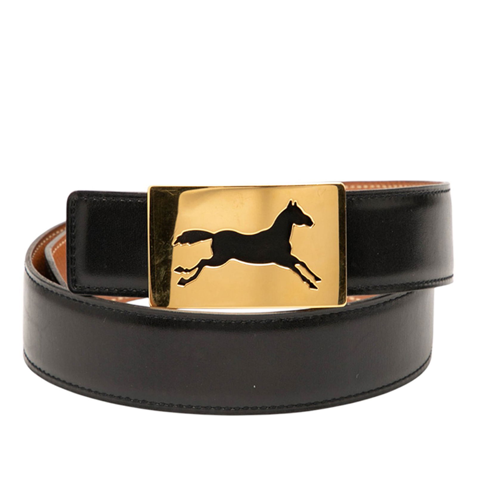 Hermes Black Box Calf Leather Horse Buckle Belt: Hermes Black Box Calf Leather Horse Buckle Belt Elevate your style with this exquisite Hermes Box Calf Horse Buckle Belt. Crafted from premium black box calf leather, this belt showcases a luxurious g